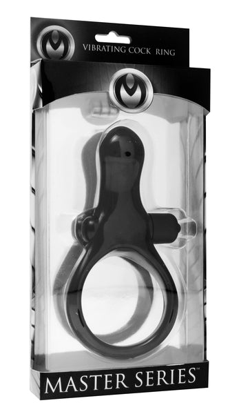 The Mystic Vibrating Cock Ring with Taint Stimulator, featuring a tear drop shaped stimulator and removable vibrating bullet in sleek black.