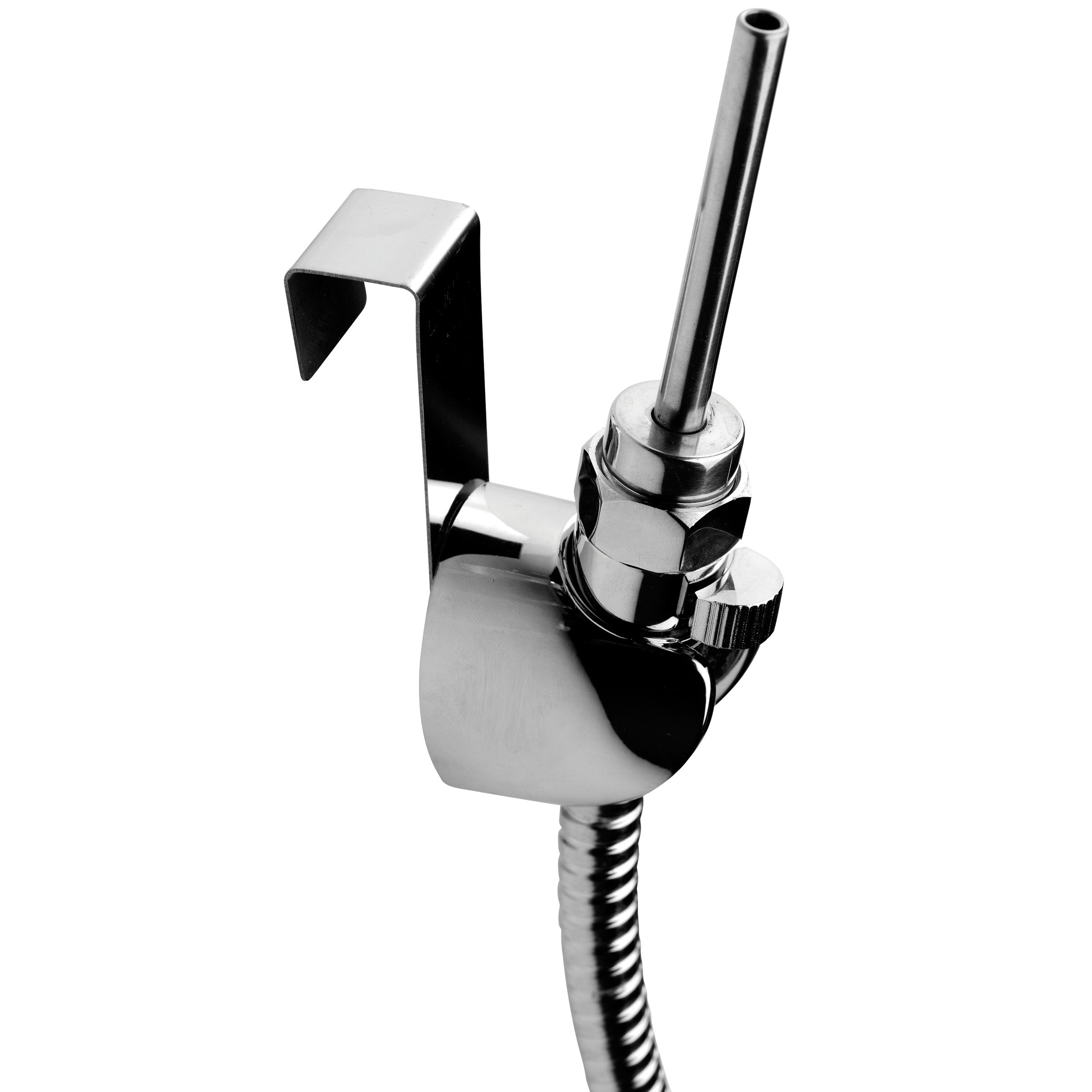 Toilet Enema Attachment Set featuring a stainless steel nozzle, flexible hose, and dual control valve for effective cleaning.