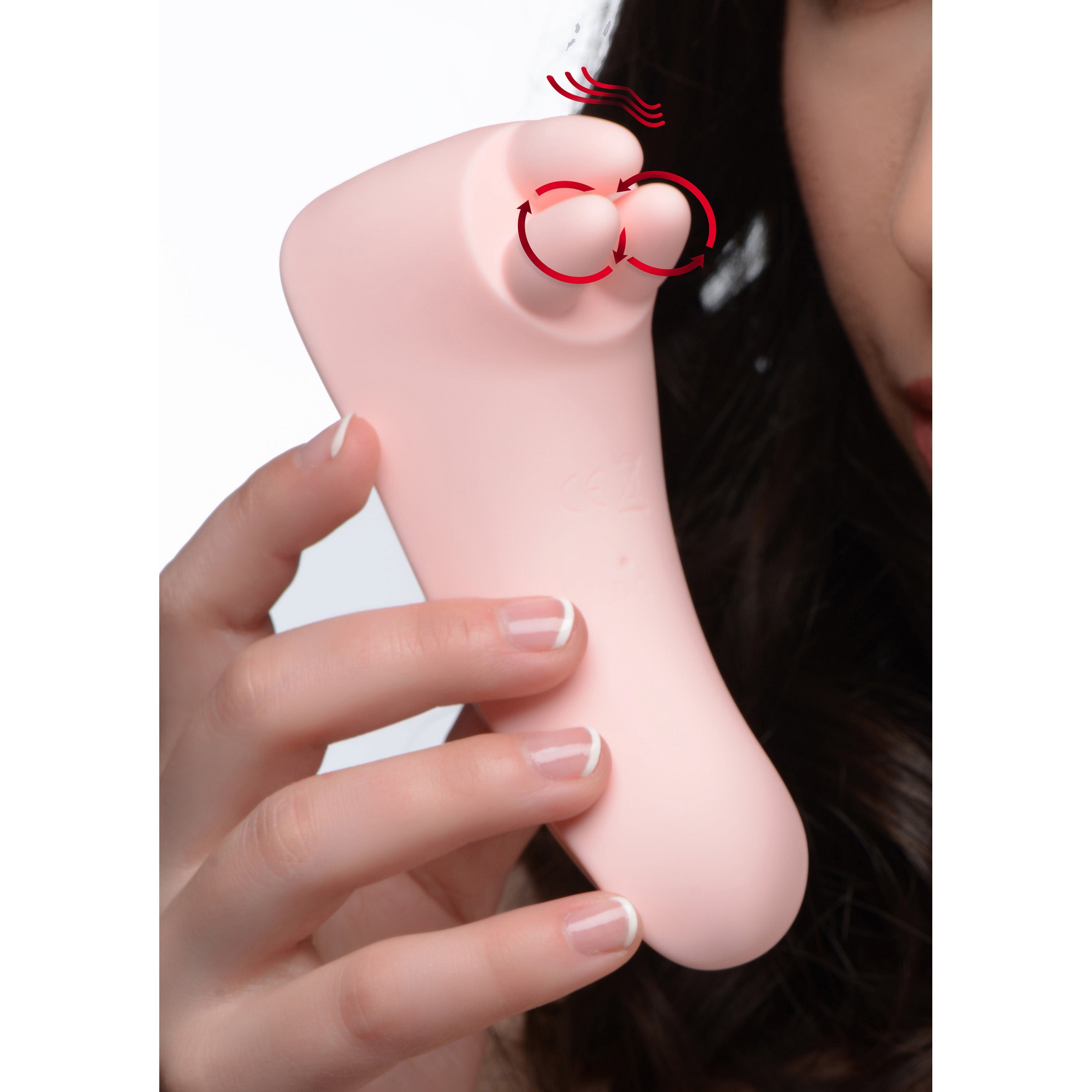 Vibrassage Fondle Vibrating Clit Massager in pink with three soft ticklers for clitoral stimulation.