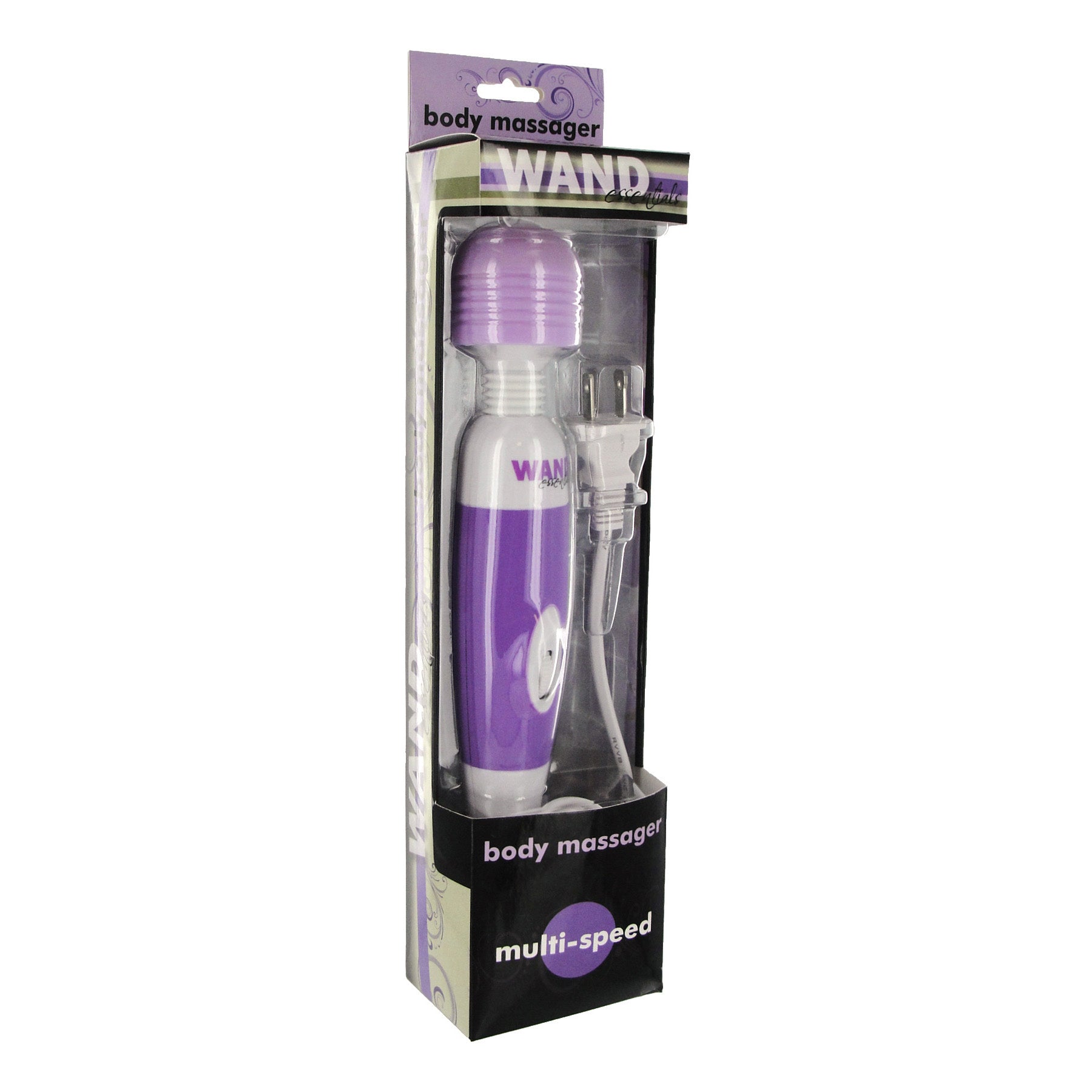 Wand Essentials Multi Speed Body Massager in purple and white with a soft TPR head and flexible neck.