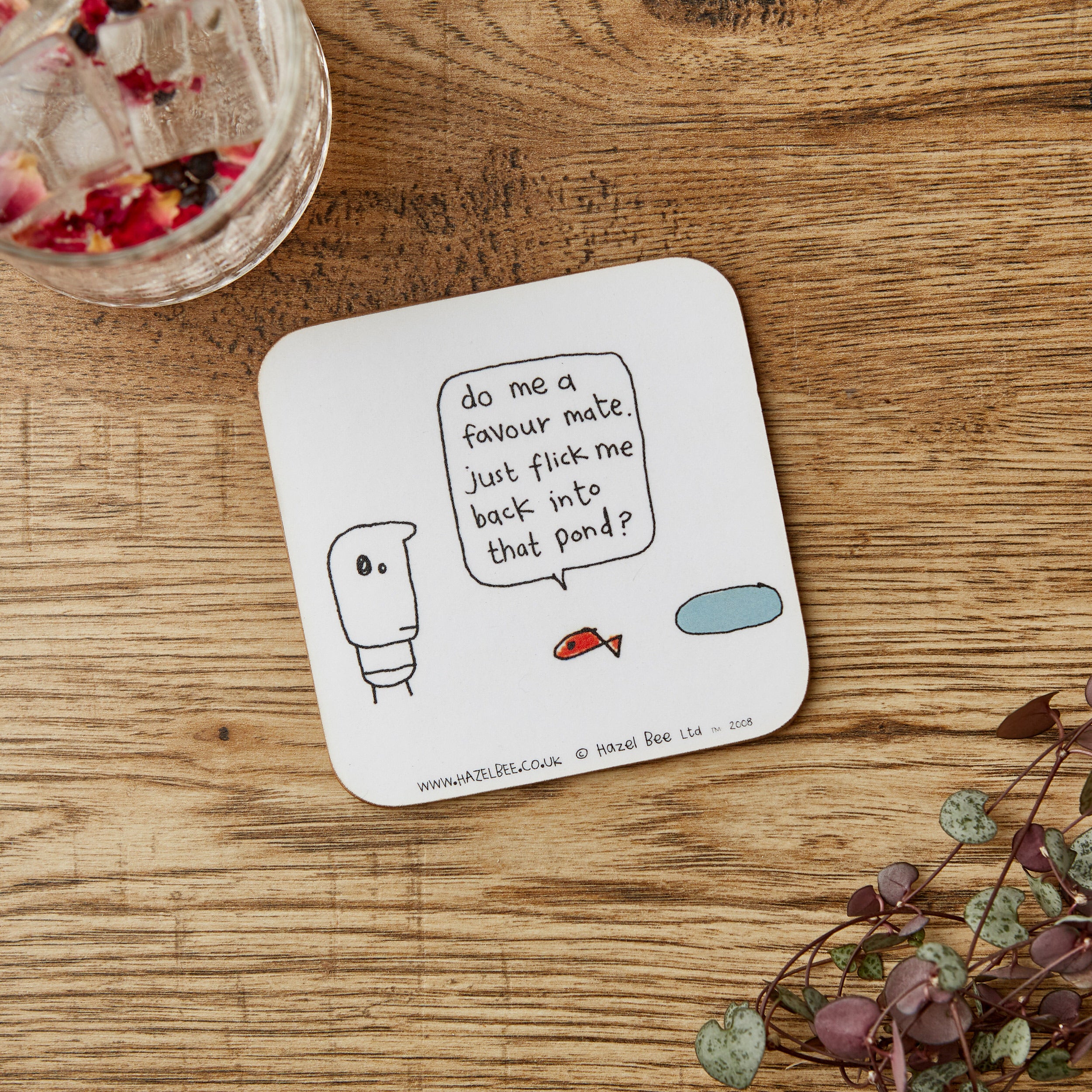 Fish Pond Coaster made from eco-friendly cork and hardboard, featuring a charming fish pond design.