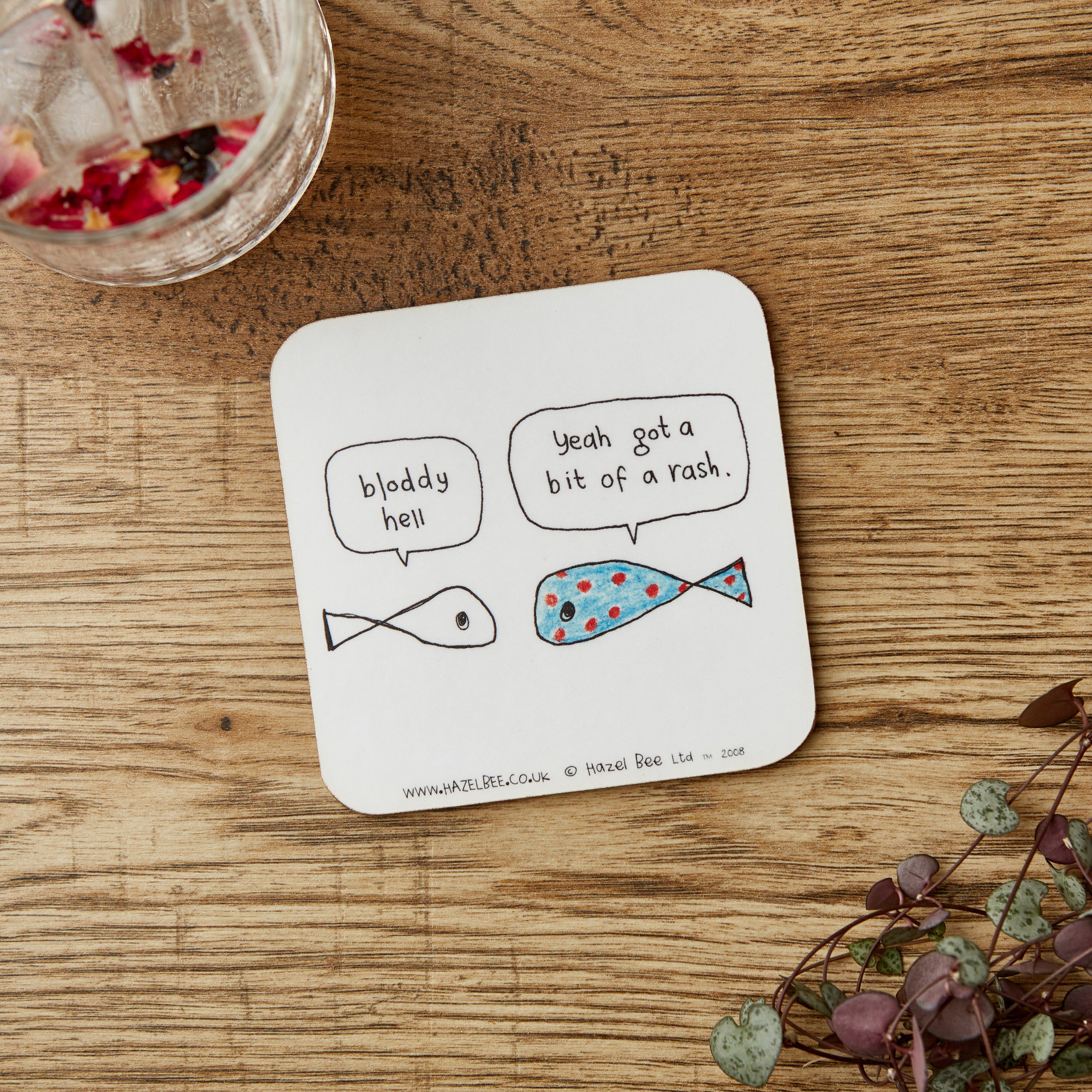 Fish Rash Coaster made from eco-friendly cork and hardboard featuring a vibrant fish design.