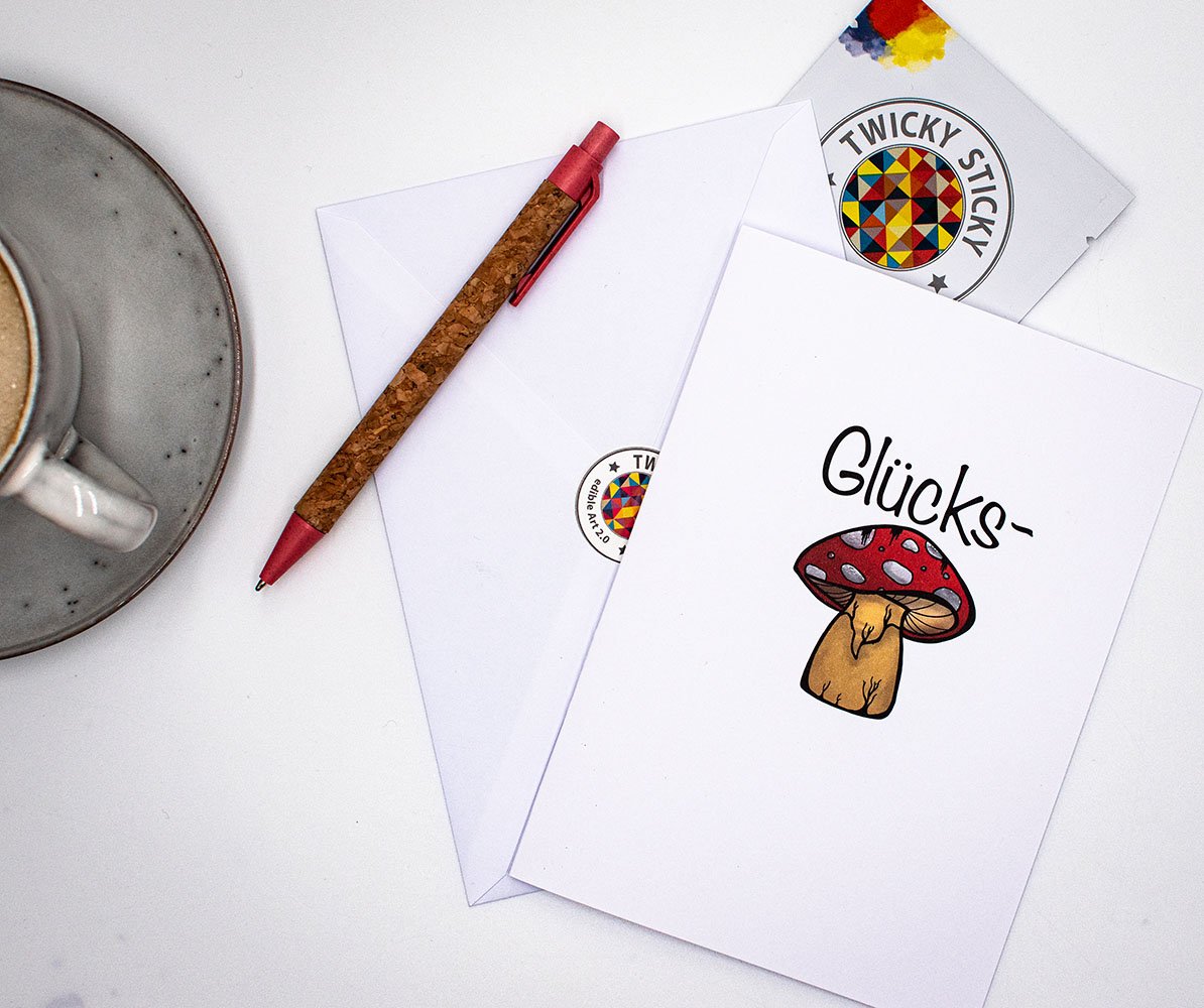 Glückspilz Geschenkset mit Twicky Sticky, Grußkarte und Umschlag, verfeinert mit Bourbon Vanille.