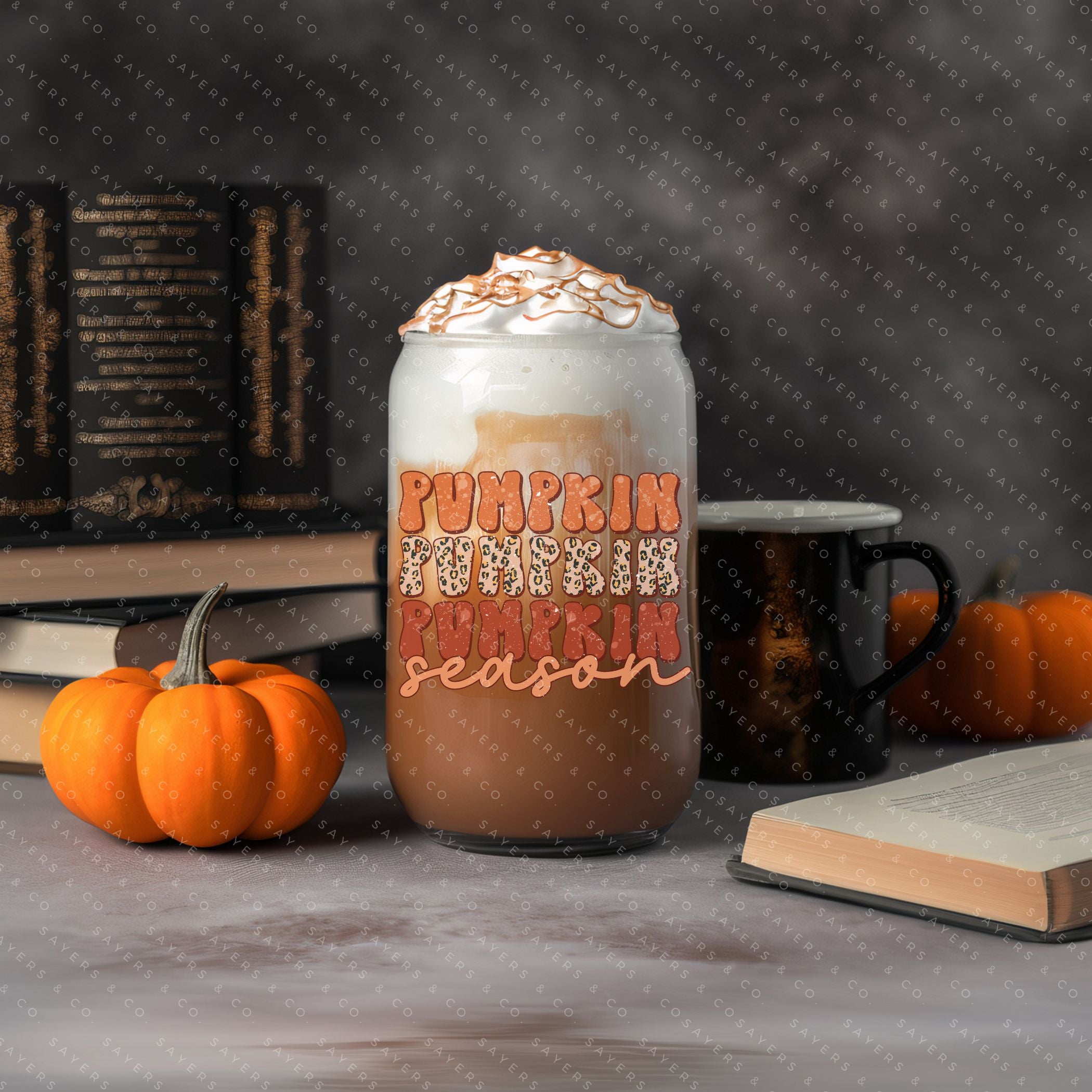 16oz Pumpkin Season Glass Cup featuring a bamboo lid and straw, perfect for fall beverages.