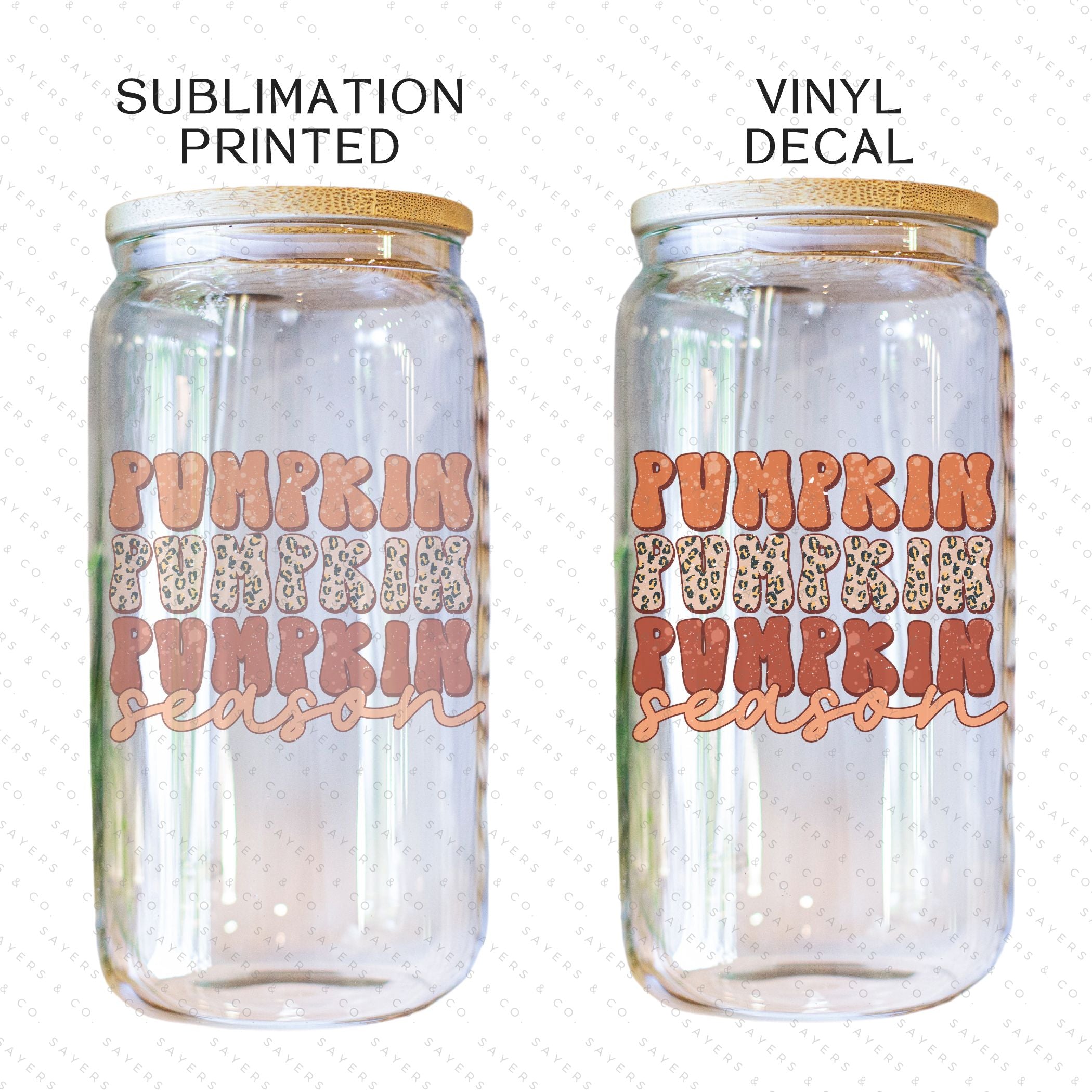 16oz Pumpkin Season Glass Cup featuring a bamboo lid and straw, perfect for fall beverages.