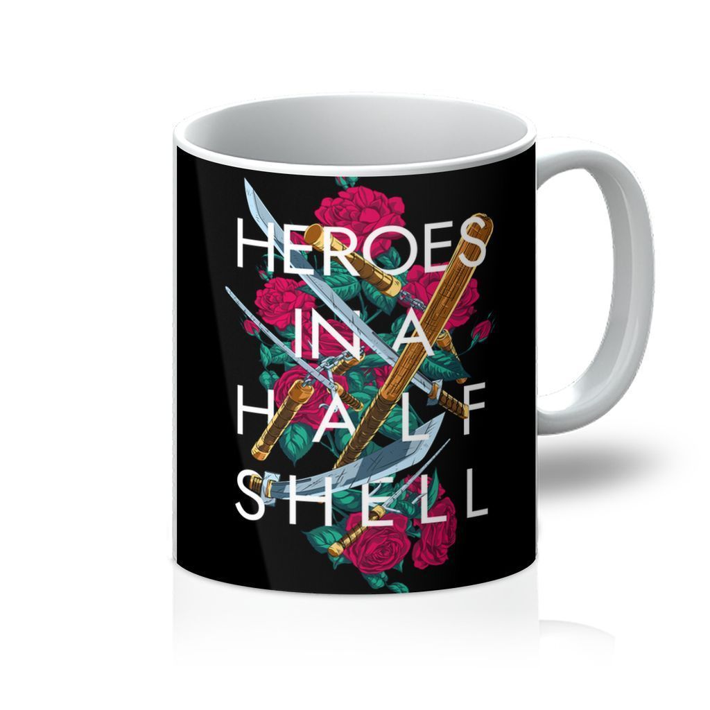 A vibrant 11oz ceramic mug featuring Heroes in a Half Shell design with a glossy finish and sturdy handle.