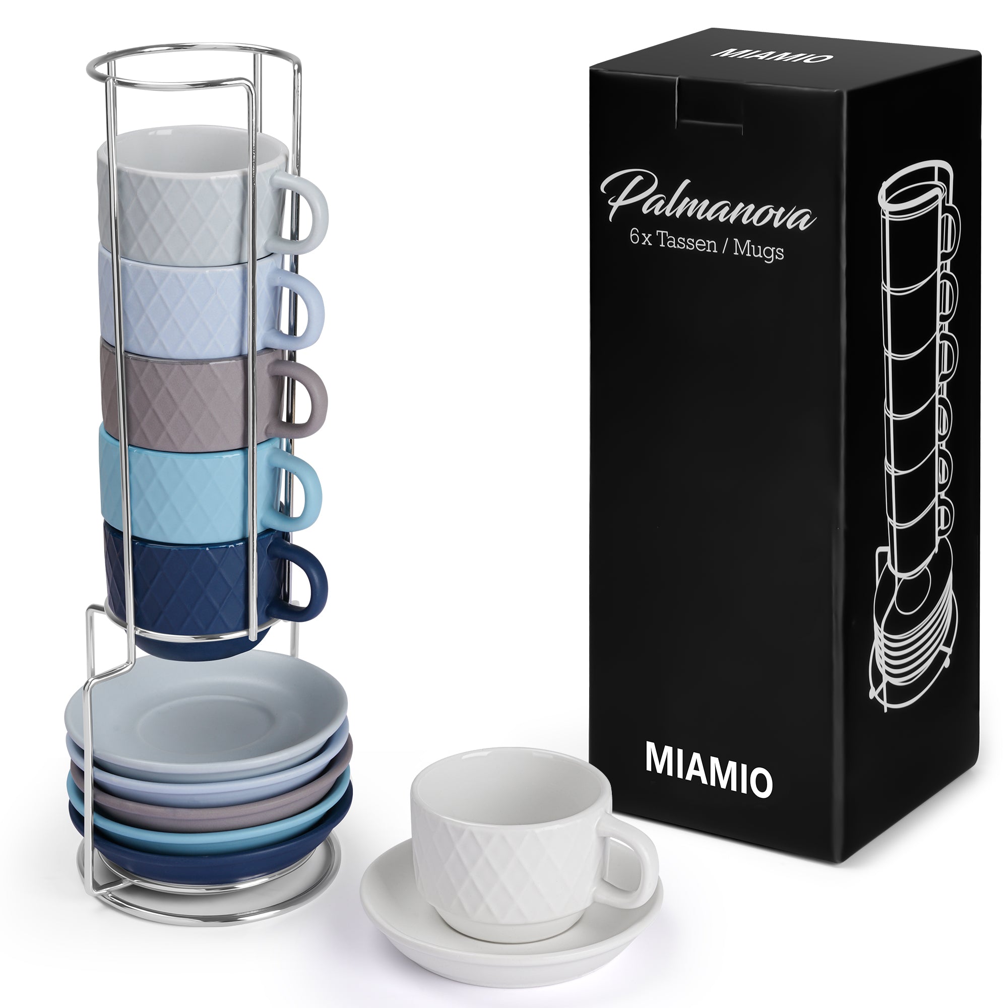 6er Espressotassen Set Palmanova Kollektion in Ocean Edition mit modernem Rautenmuster, ideal für stilvolles Kaffeetrinken.