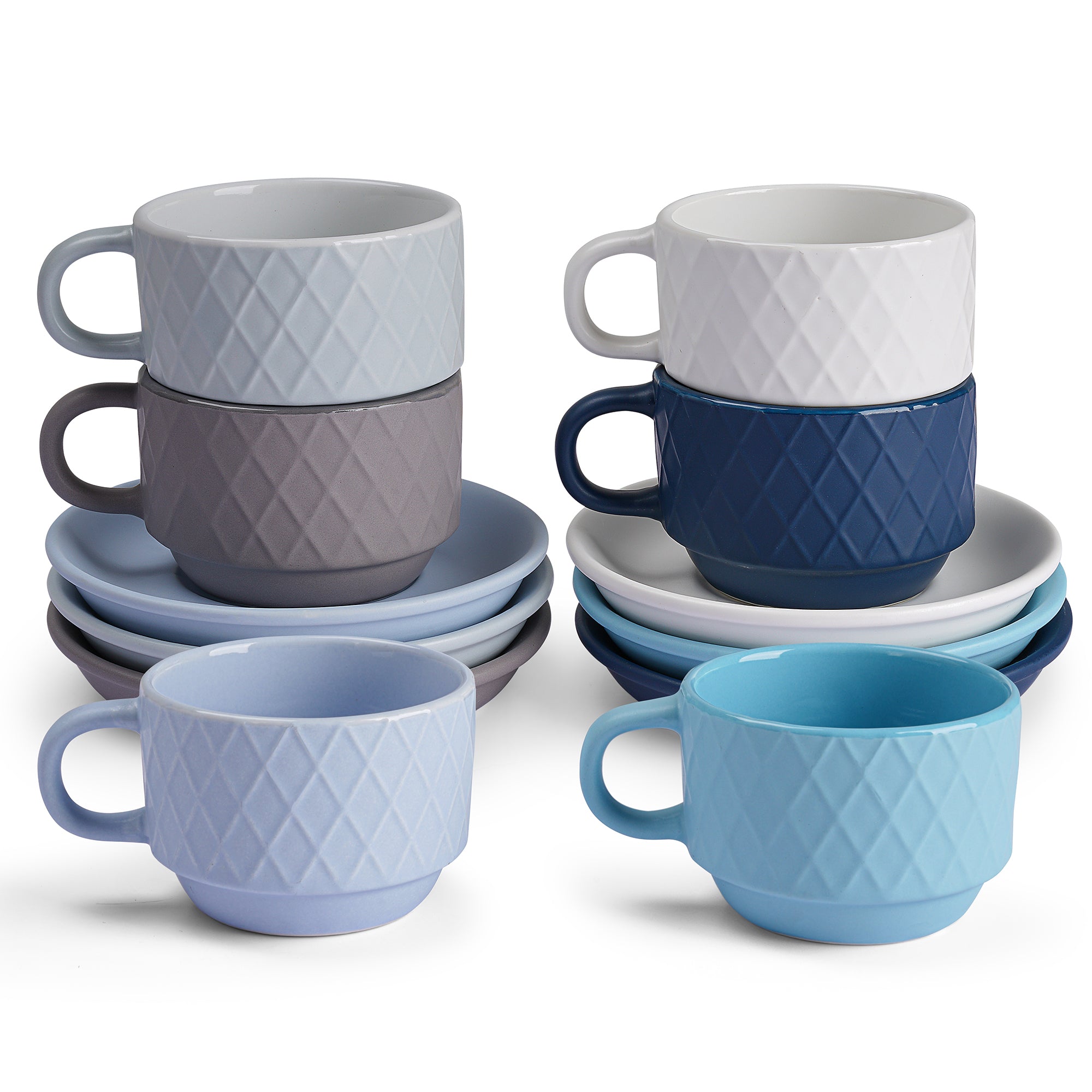 6er Espressotassen Set Palmanova Kollektion in Ocean Edition mit modernem Rautenmuster, ideal für stilvolles Kaffeetrinken.