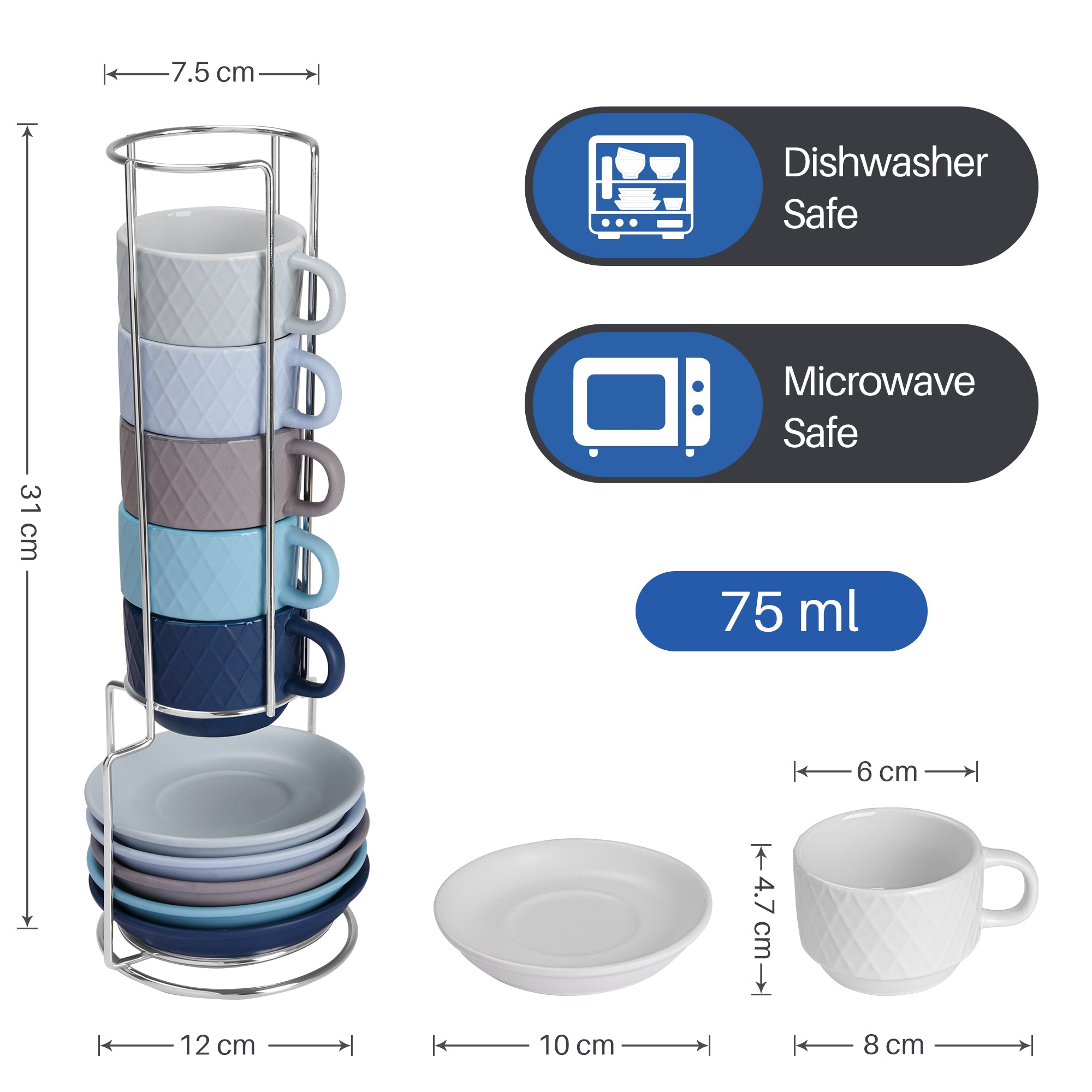 6er Espressotassen Set Palmanova Kollektion in Ocean Edition mit modernem Rautenmuster, ideal für stilvolles Kaffeetrinken.