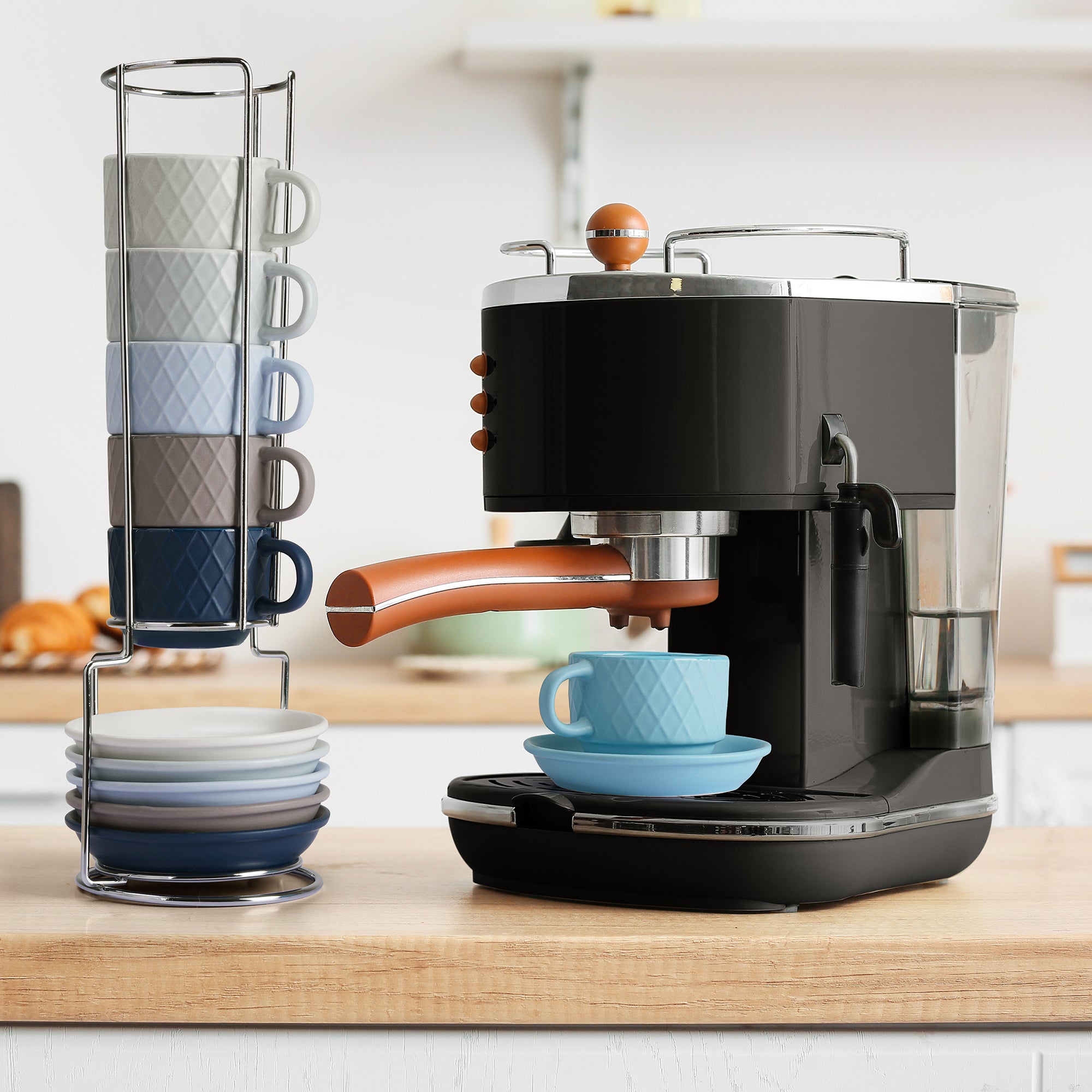 6er Espressotassen Set Palmanova Kollektion in Ocean Edition mit modernem Rautenmuster, ideal für stilvolles Kaffeetrinken.