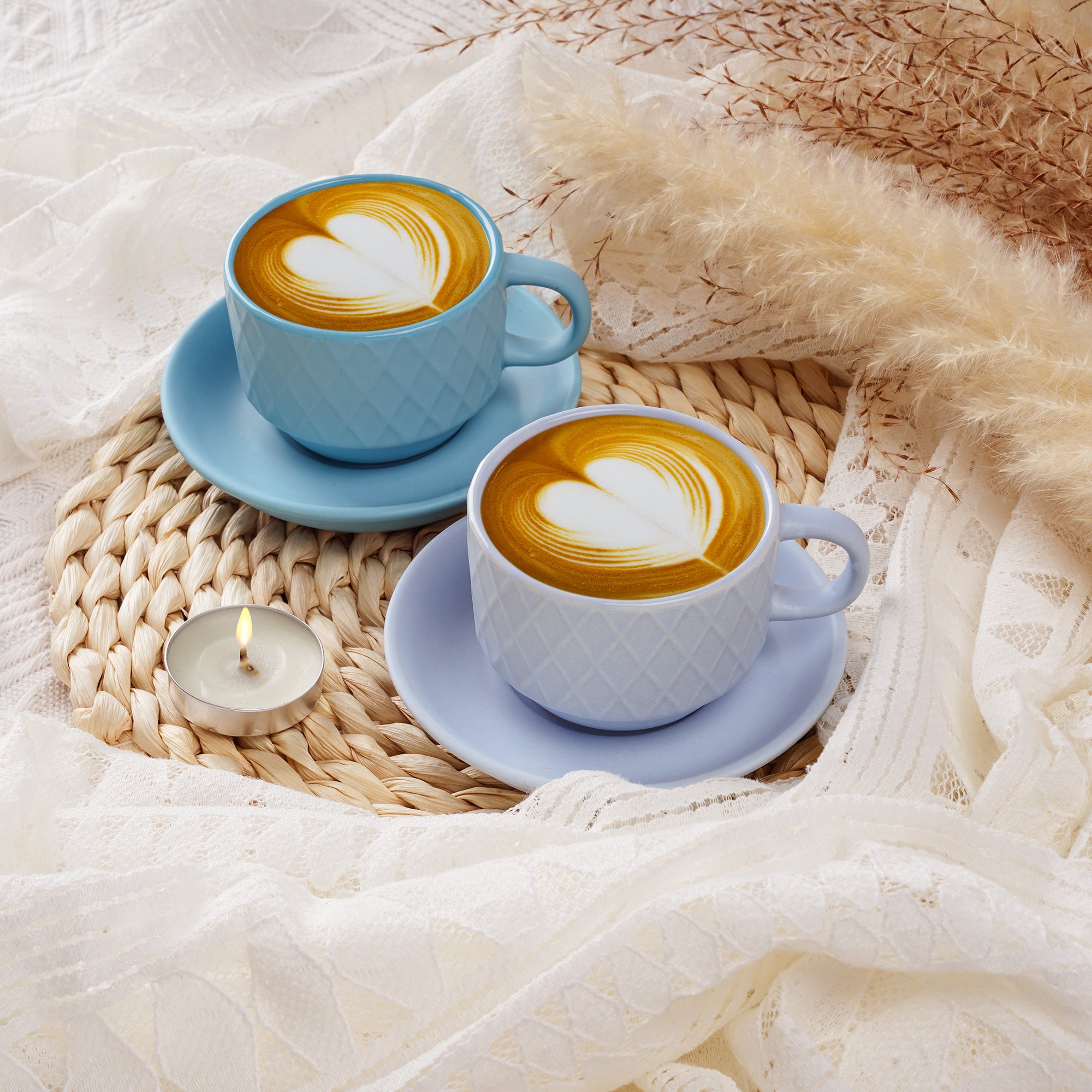 6er Espressotassen Set Palmanova Kollektion in Ocean Edition mit modernem Rautenmuster, ideal für stilvolles Kaffeetrinken.