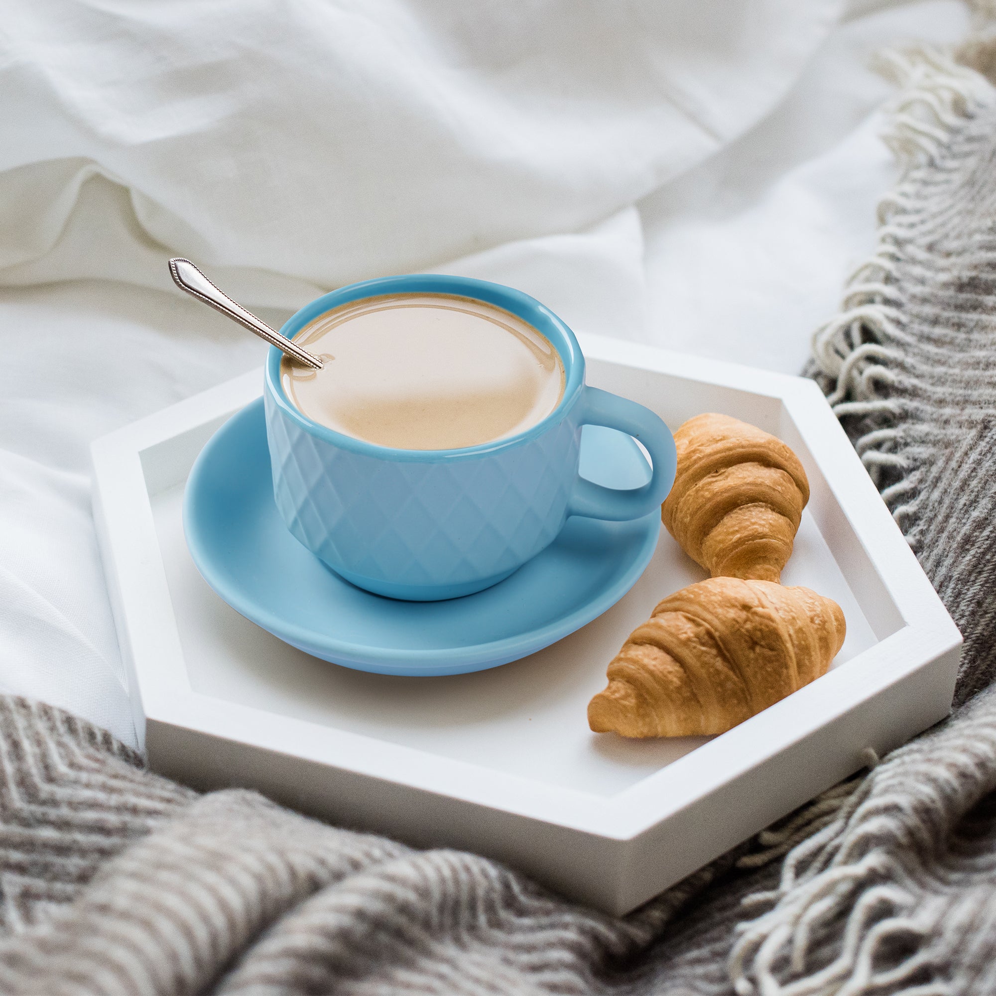 6er Espressotassen Set Palmanova Kollektion in Ocean Edition mit modernem Rautenmuster, ideal für stilvolles Kaffeetrinken.