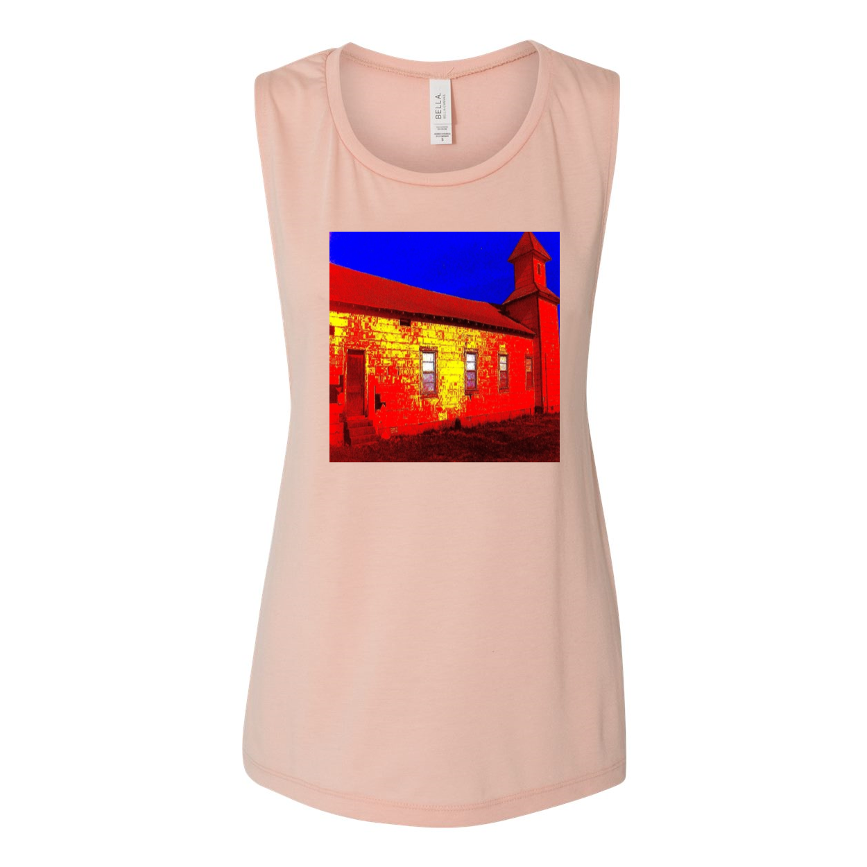 Abandoned Church Women's Flowy Muscle Tank in various colors, showcasing low cut armholes and curved bottom hem.