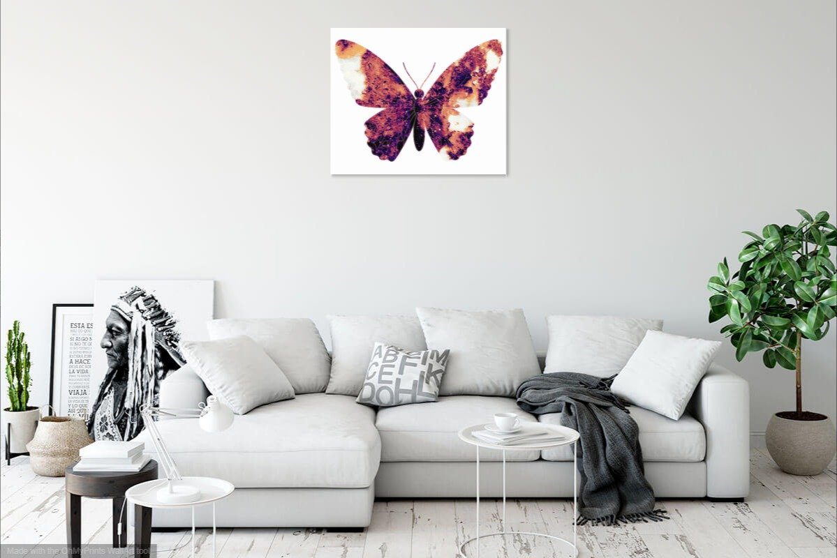 A vibrant pop art canvas print featuring a butterfly with iron wings, showcasing bright colors and a modern design, perfect for home or office decor.