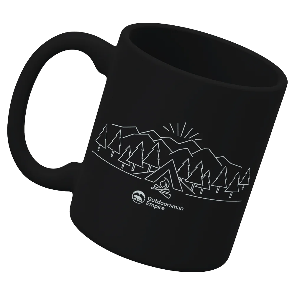 Camping Triangles 11oz Mug featuring vibrant UV printed design, sturdy ceramic construction, and a glazed finish for easy cleaning.