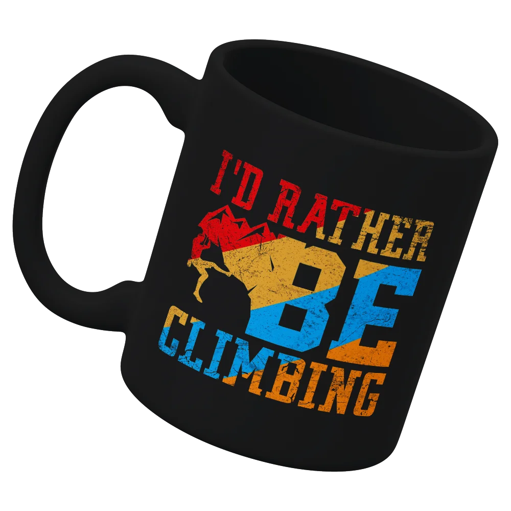 Climbing I'd Rather Be Climbing 11oz Mug with a vibrant UV printed design, showcasing a climber's passion for outdoor adventures.