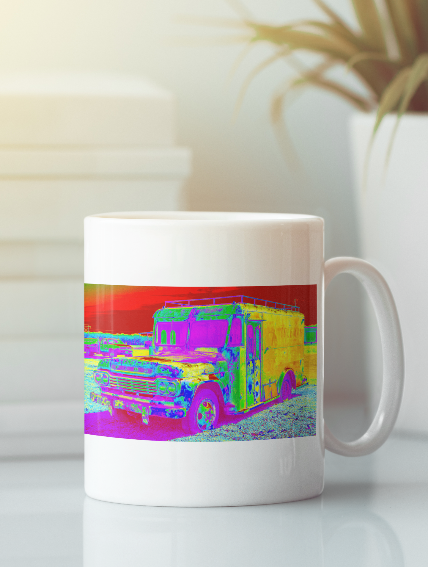 Coleman's Milk Truck #14 Modern Pop Art Coffee Mug featuring vibrant design on both sides, ergonomic handle, available in white and black.