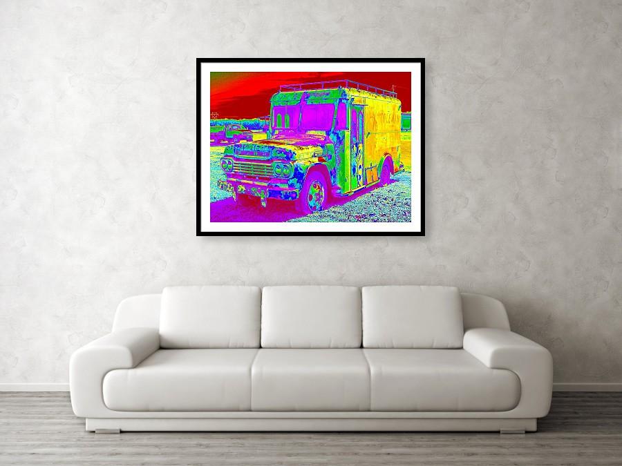 Coleman's Milk Truck #14 Modern Pop Art print showcasing a vintage truck with rust patterns, colorized from black and white photography.