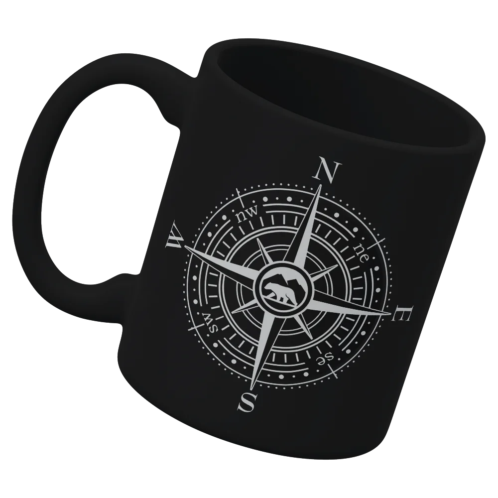 Compass Camping 11oz Mug with UV printed design, showcasing its durable ceramic build and glazed finish.