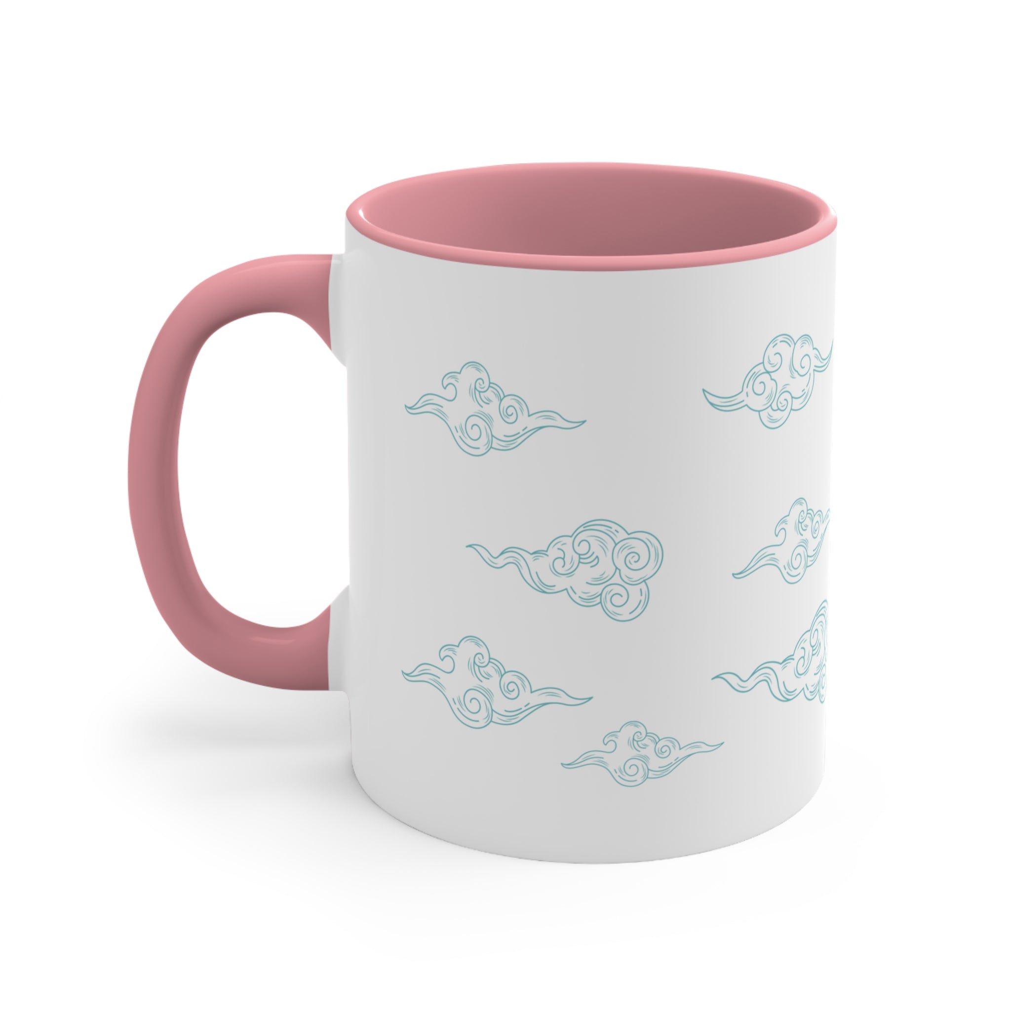 Contrasting Floating Clouds Coffee Tea Mug with a white exterior and colorful interior, perfect for coffee, tea, or hot chocolate.