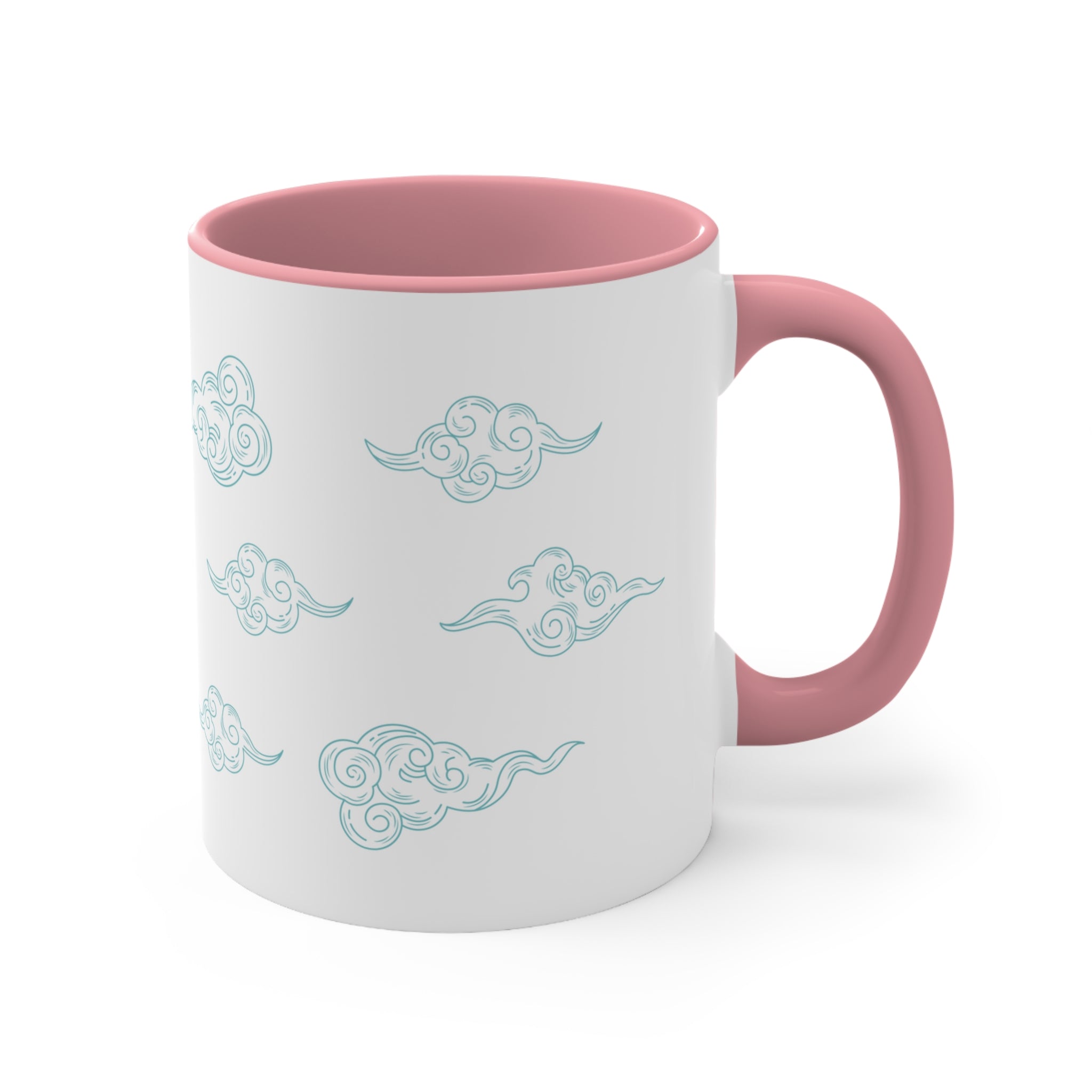 Contrasting Floating Clouds Coffee Tea Mug with a white exterior and colorful interior, perfect for coffee, tea, or hot chocolate.