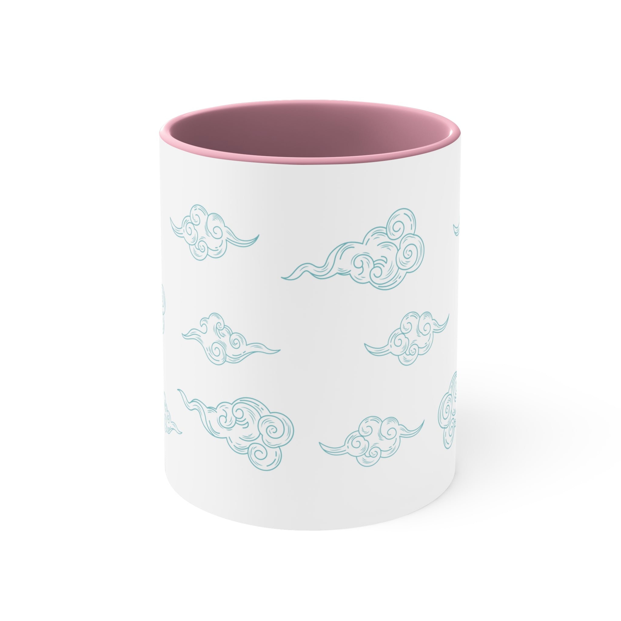 Contrasting Floating Clouds Coffee Tea Mug with a white exterior and colorful interior, perfect for coffee, tea, or hot chocolate.