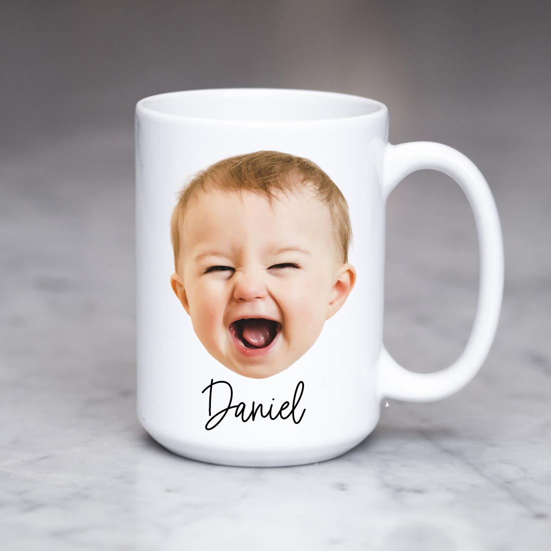 Customized Photo Mug featuring a vibrant design with a personal photo and text, showcasing its glossy white ceramic finish.