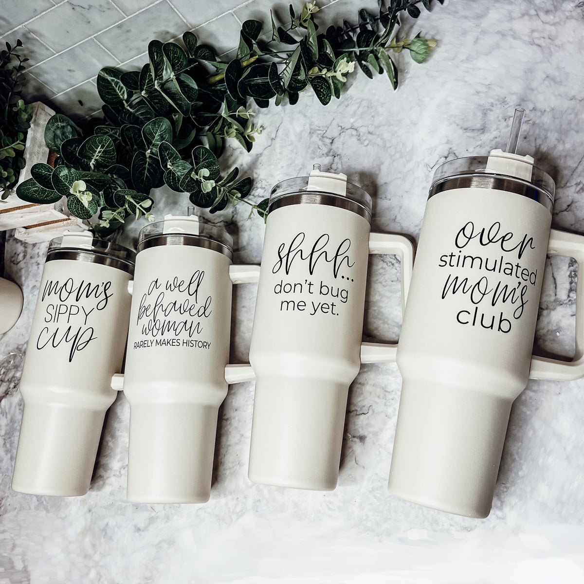 Don't Bug Me 40oz insulated mug with matte finish, featuring a handle, straw, and versatile 3-in-1 lid.