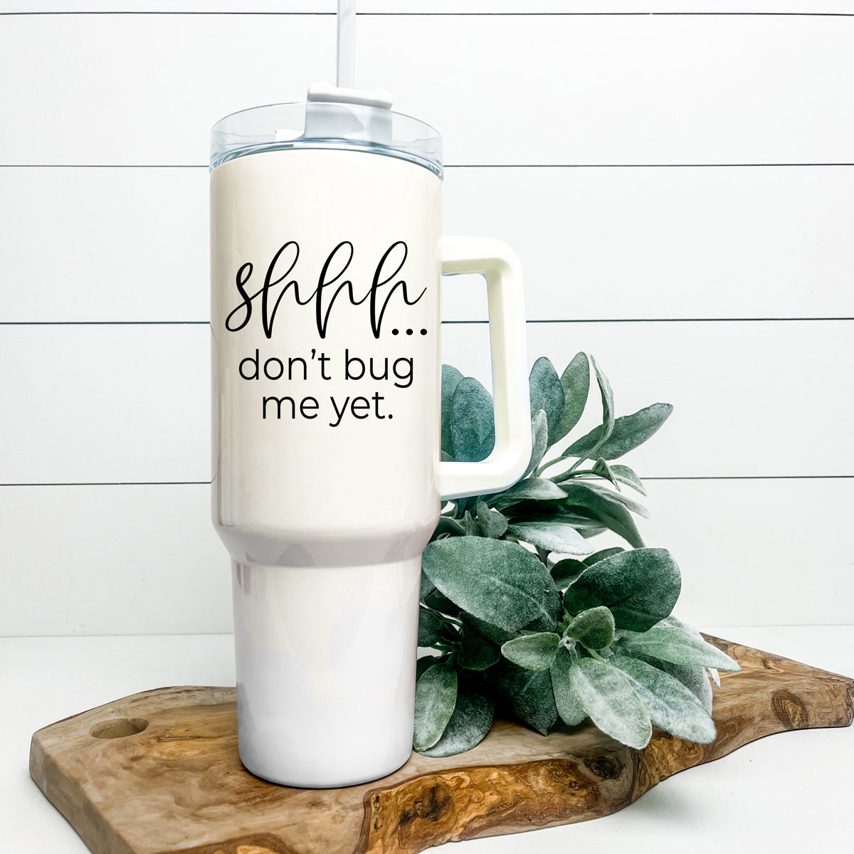 Don't Bug Me 40oz insulated mug with matte finish, featuring a handle, straw, and versatile 3-in-1 lid.