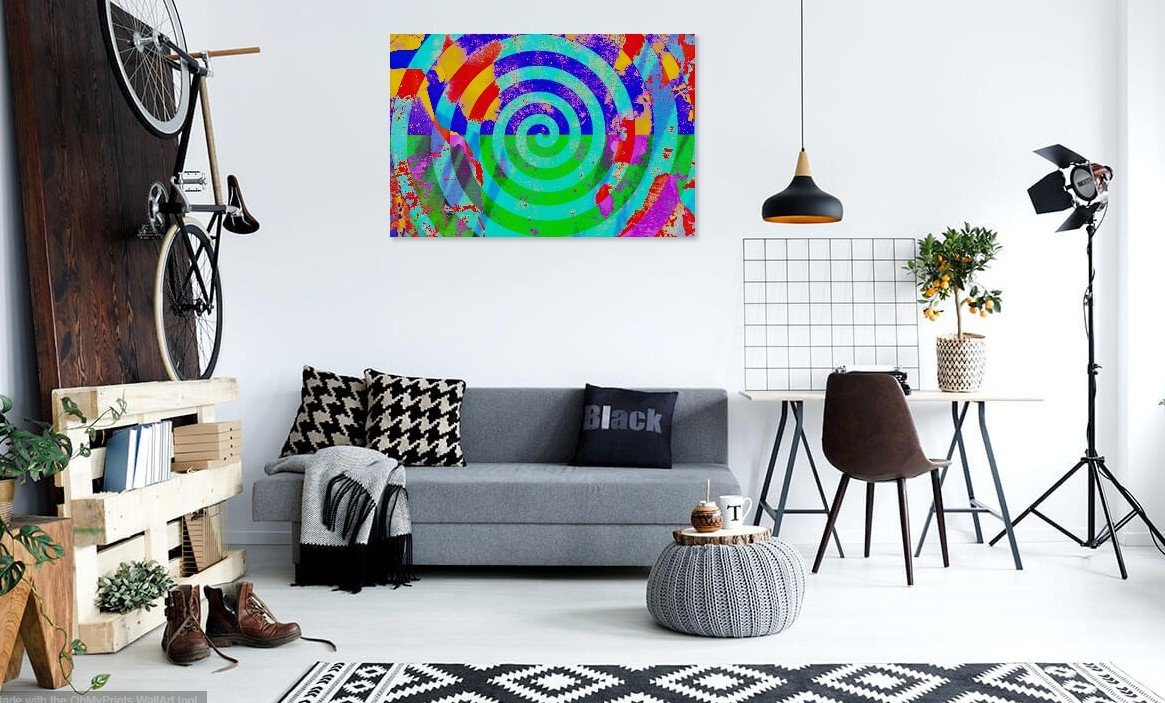 Fender Bender Abstract Pop Art Canvas Print showcasing vibrant colors and an abstract design, perfect for modern home decor.