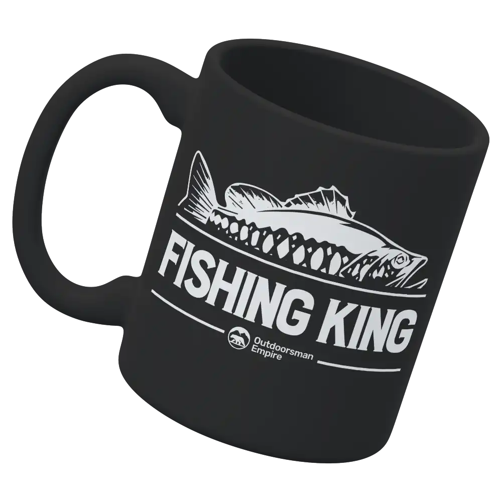 Fishing King 11oz Mug featuring UV printed design, sturdy ceramic material, and a glazed finish for easy cleaning.