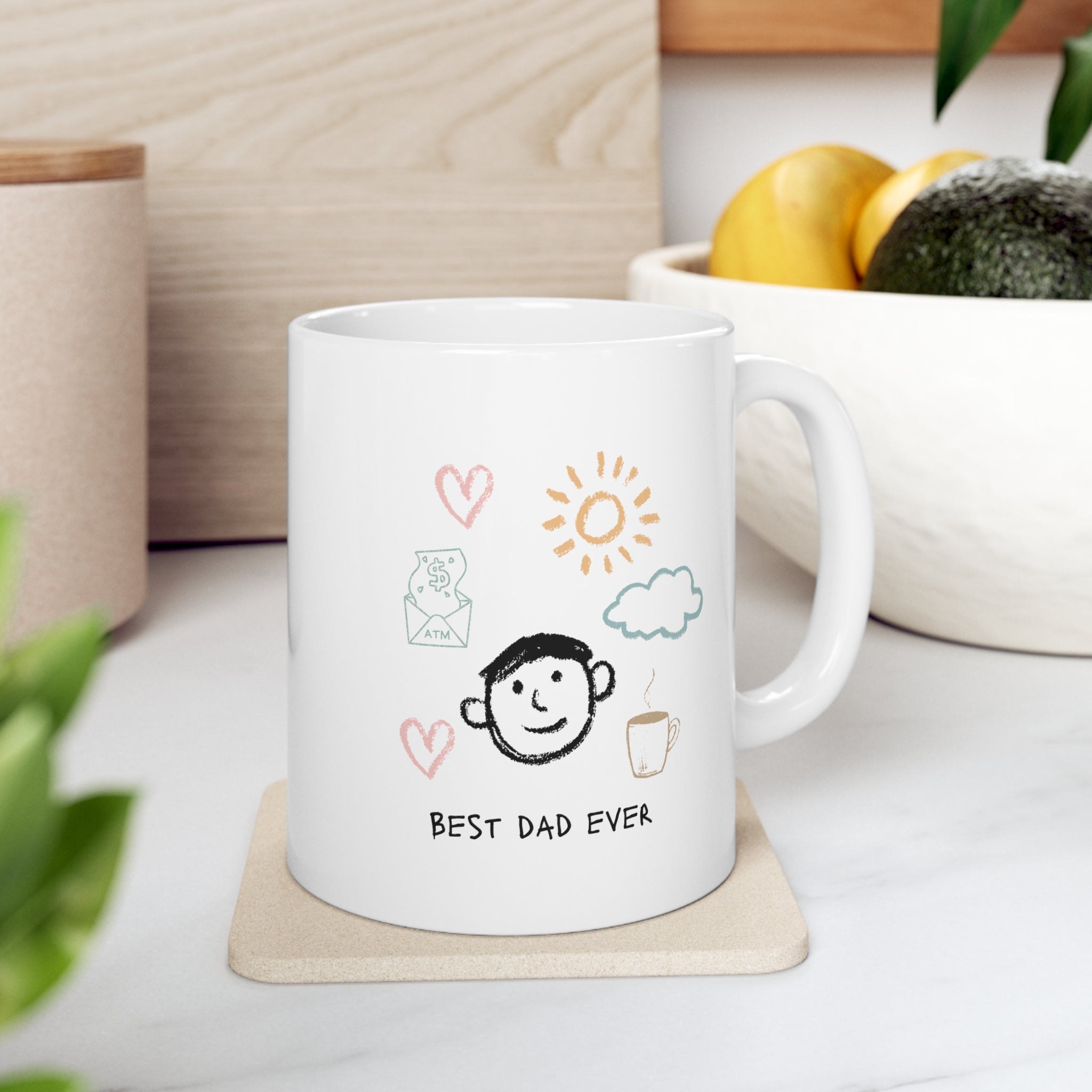 Funny Best Dad Ever Coffee Tea Mug in white ceramic with humorous text, perfect for coffee, tea, or hot chocolate.