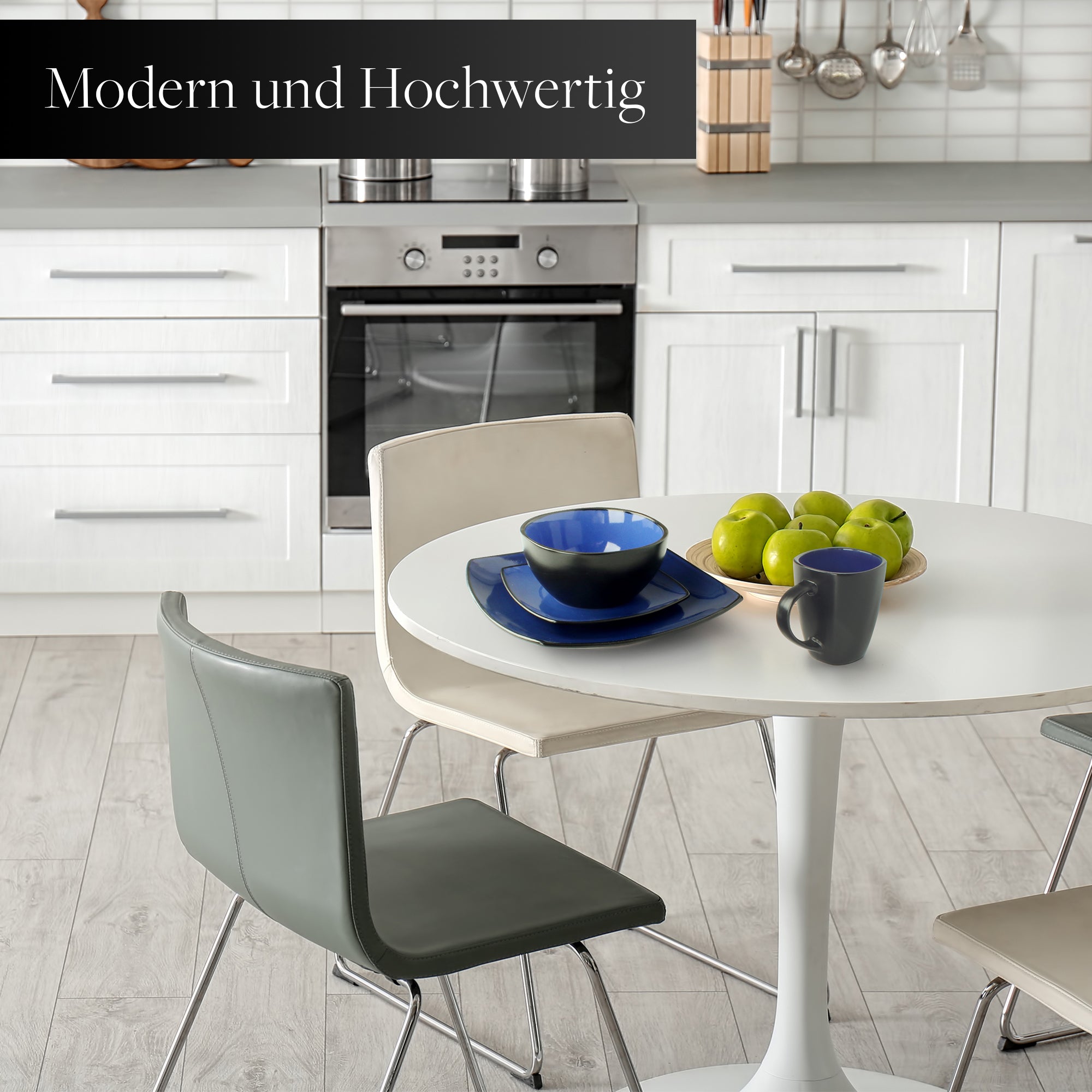16-teiliges Geschirr Set Marsili Kollektion in modernem Design, bestehend aus Tellern, Schalen und Tassen, ideal für jeden Anlass.