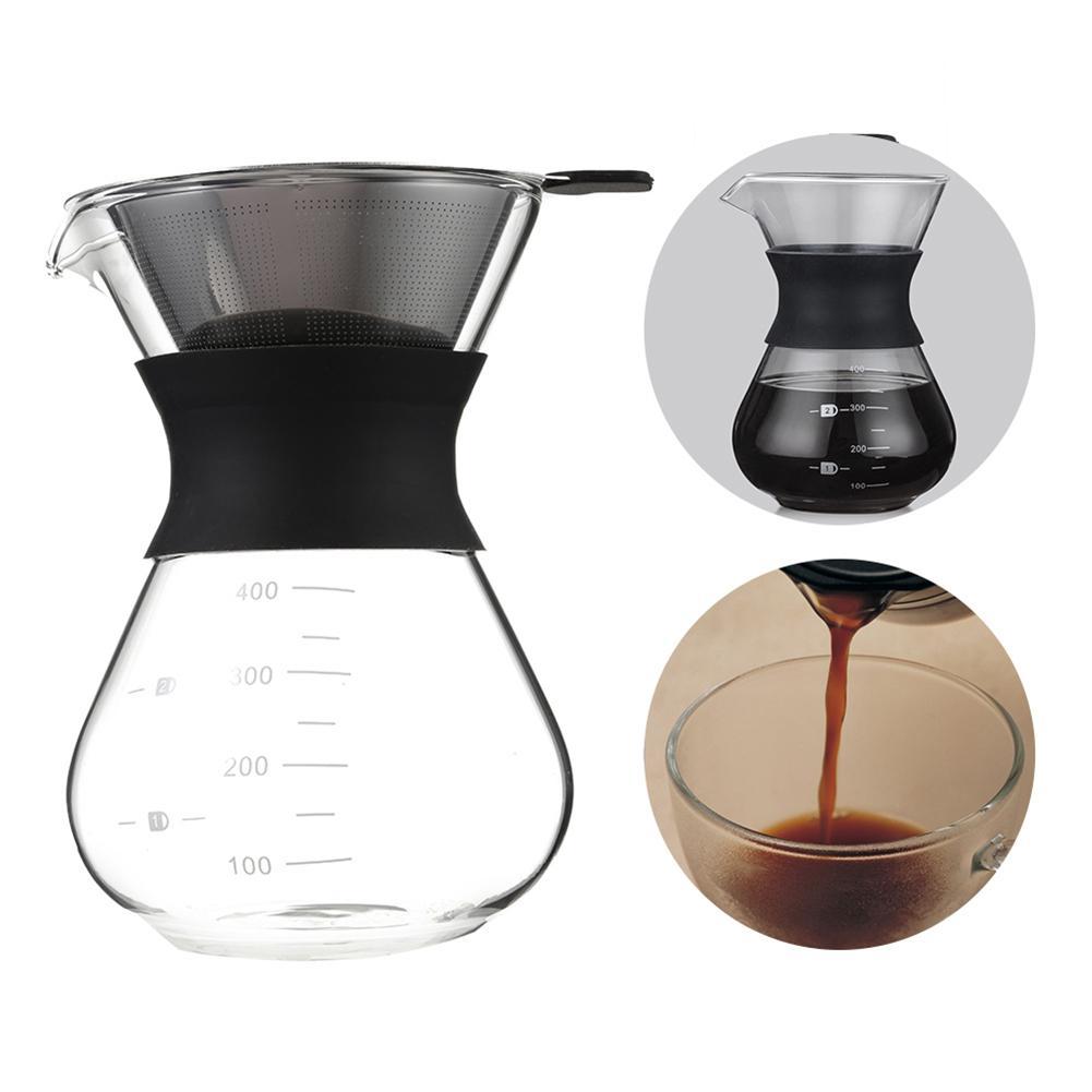 High Quality One-piece Coffee Drip Pot made of heat-resistant borosilicate glass with a stainless steel filter mesh.