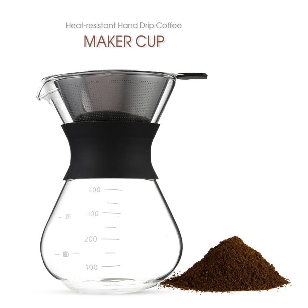 High Quality One-piece Coffee Drip Pot made of heat-resistant borosilicate glass with a stainless steel filter mesh.