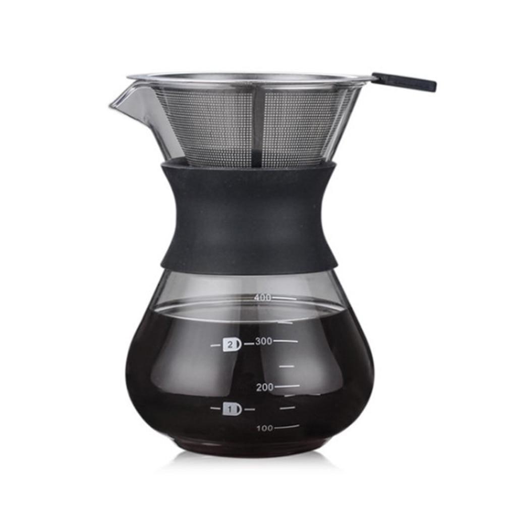 High Quality One-piece Coffee Drip Pot made of heat-resistant borosilicate glass with a stainless steel filter mesh.