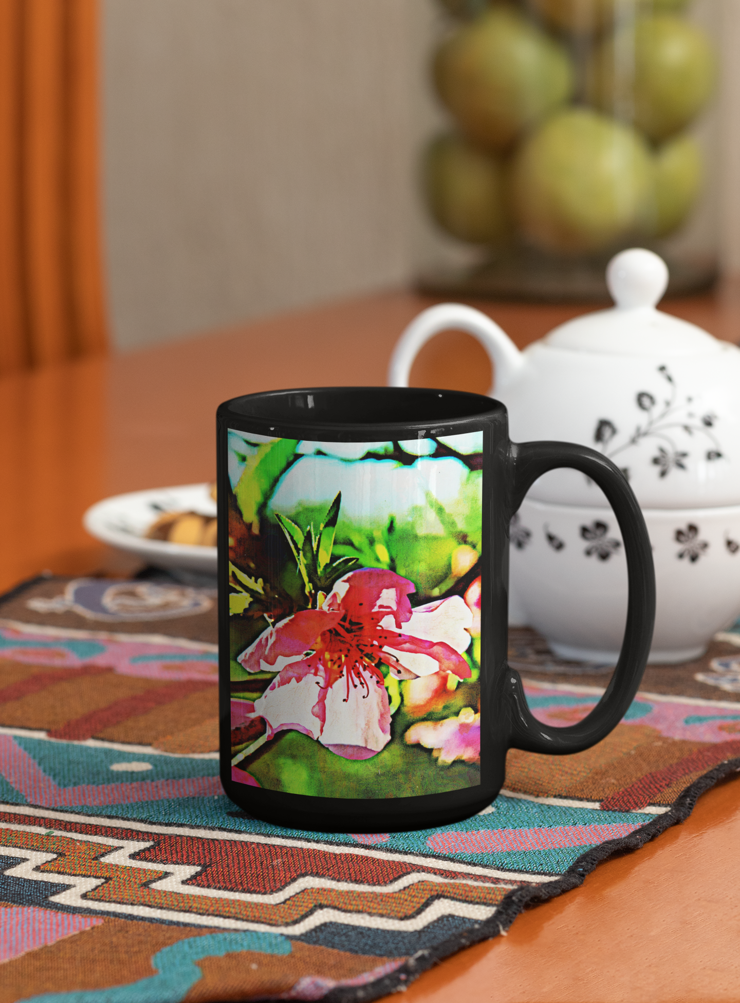 Lakeside Flowers #2 Abstract Pop Art Coffee Mug featuring vibrant colors and modern design, perfect for coffee or tea.