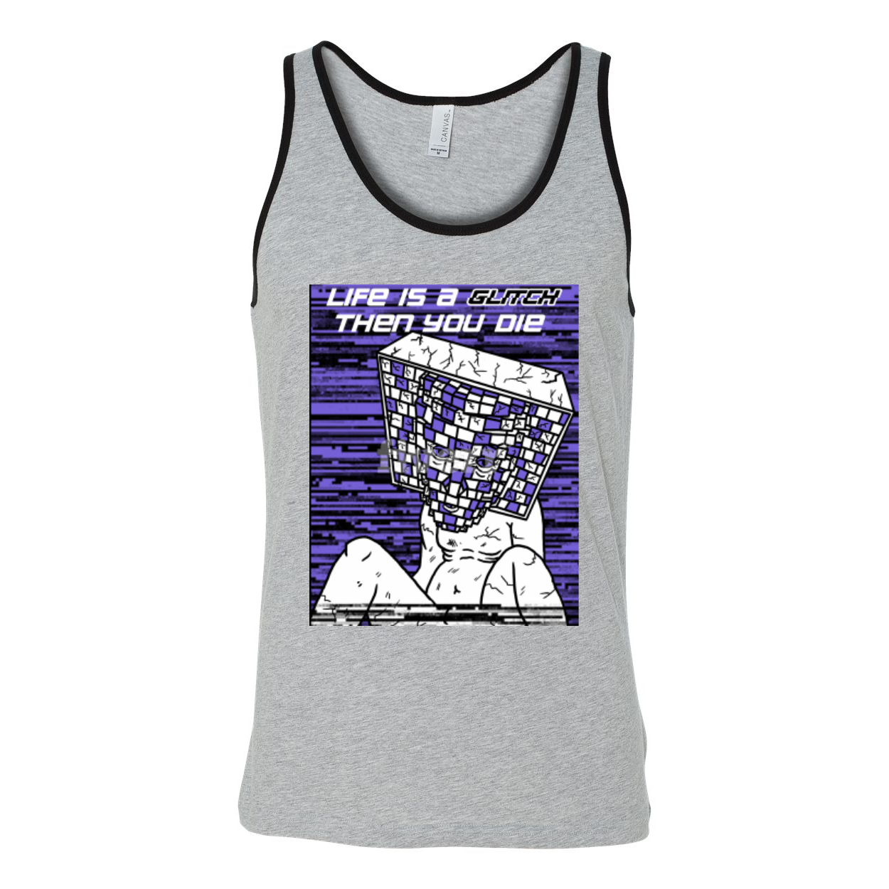 Life Is A Glitch Then You Die Unisex Jersey Tank Top in various colors, showcasing its soft fabric and stylish design.