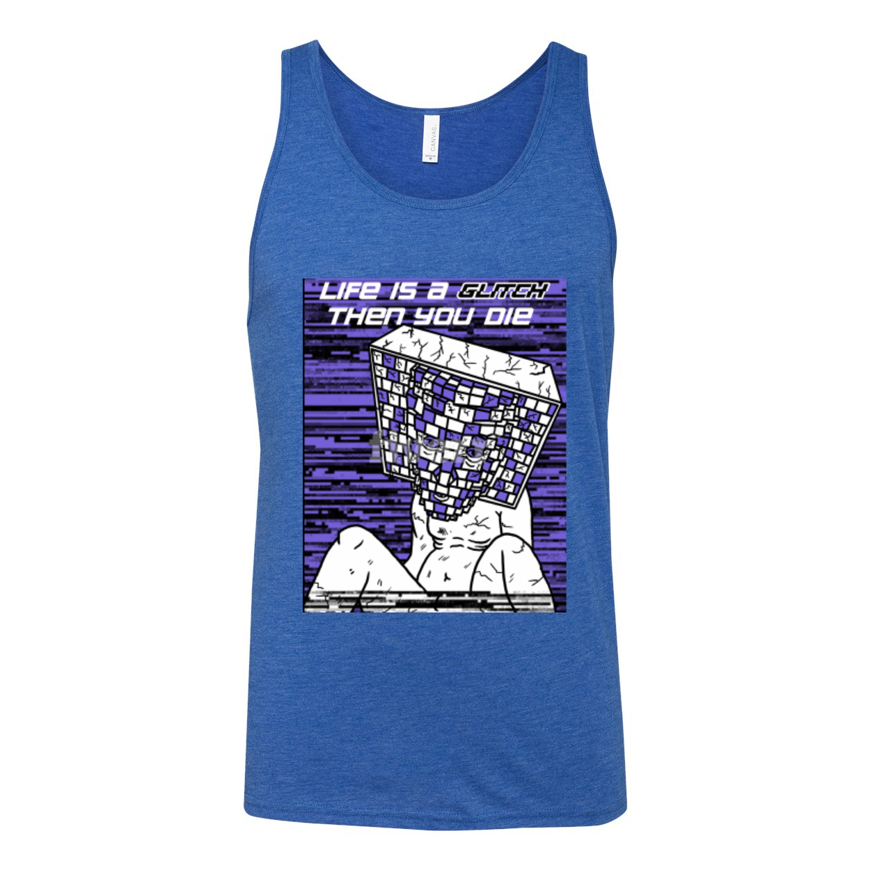 Life Is A Glitch Then You Die Unisex Jersey Tank Top in various colors, showcasing its soft fabric and stylish design.