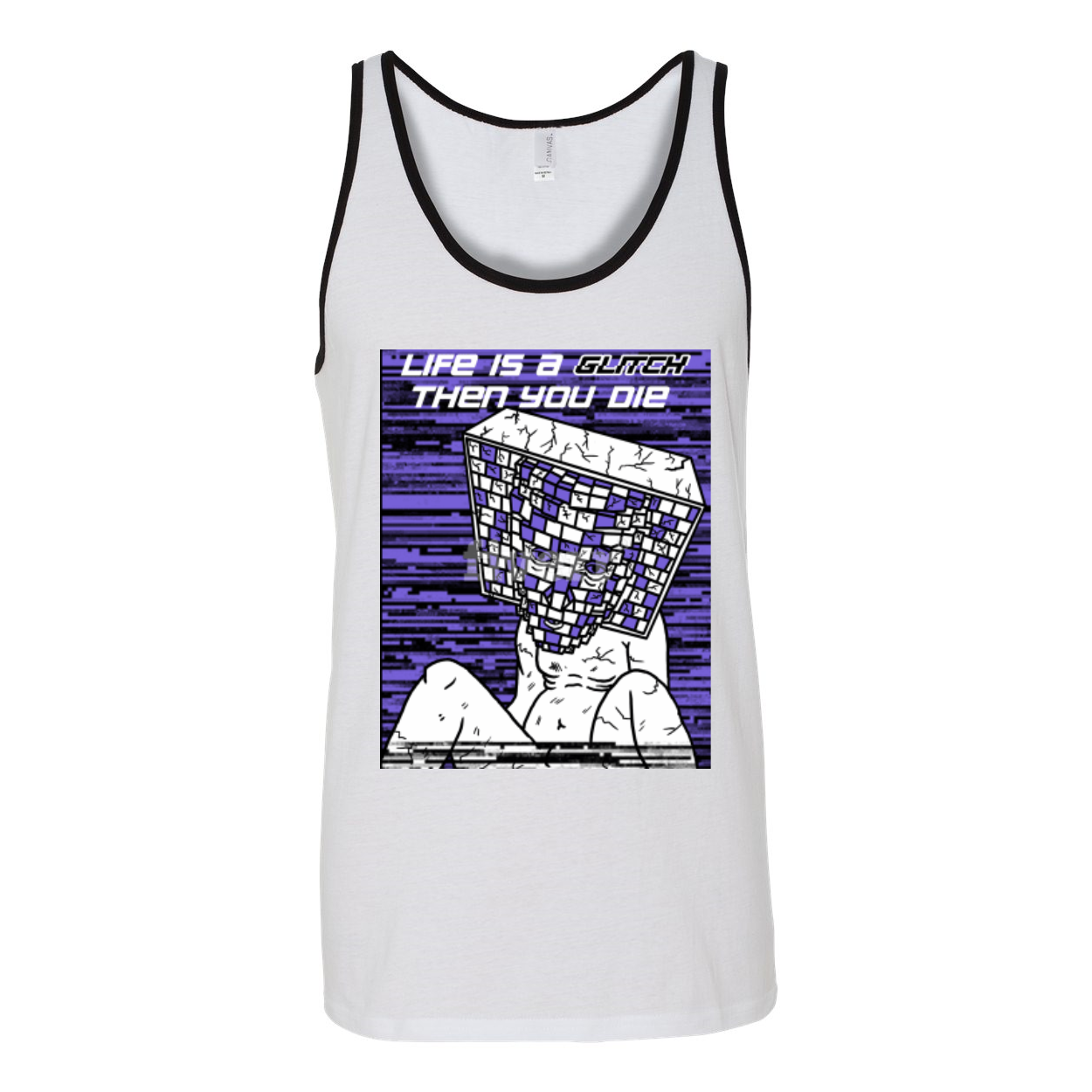 Life Is A Glitch Then You Die Unisex Jersey Tank Top in various colors, showcasing its soft fabric and stylish design.