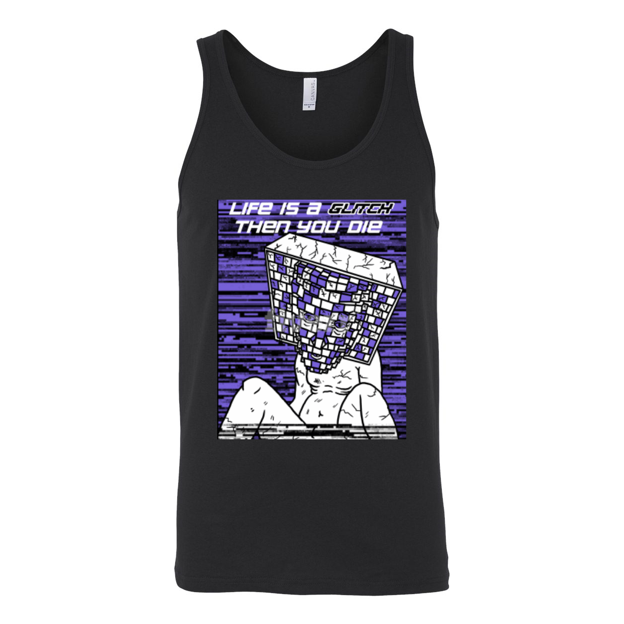 Life Is A Glitch Then You Die Unisex Jersey Tank Top in various colors, showcasing its soft fabric and stylish design.