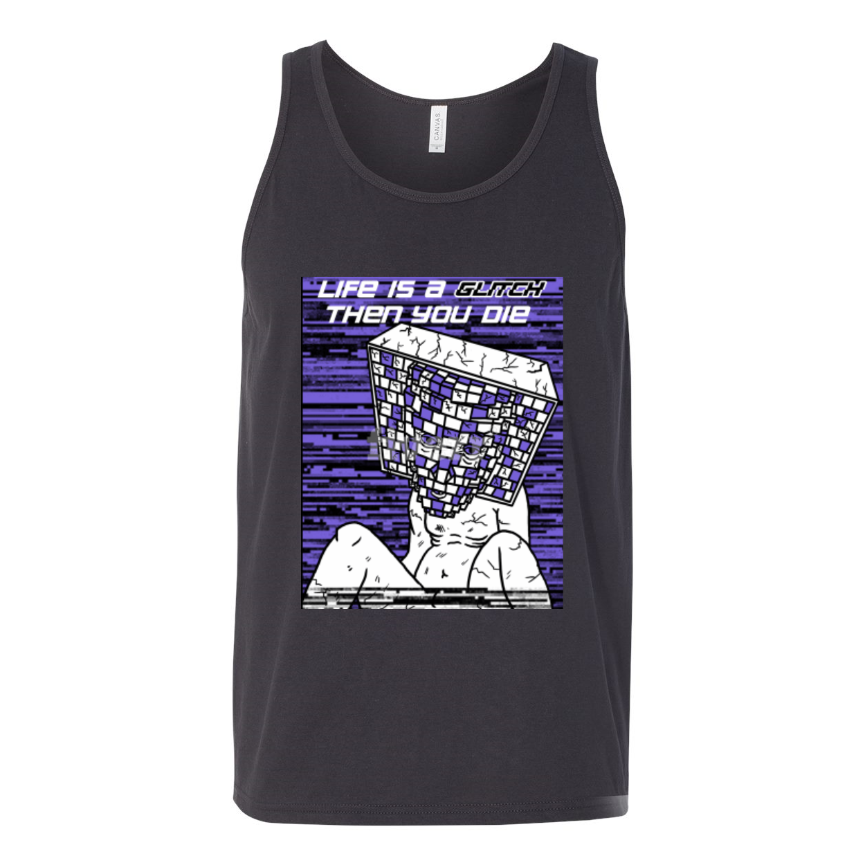 Life Is A Glitch Then You Die Unisex Jersey Tank Top in various colors, showcasing its soft fabric and stylish design.