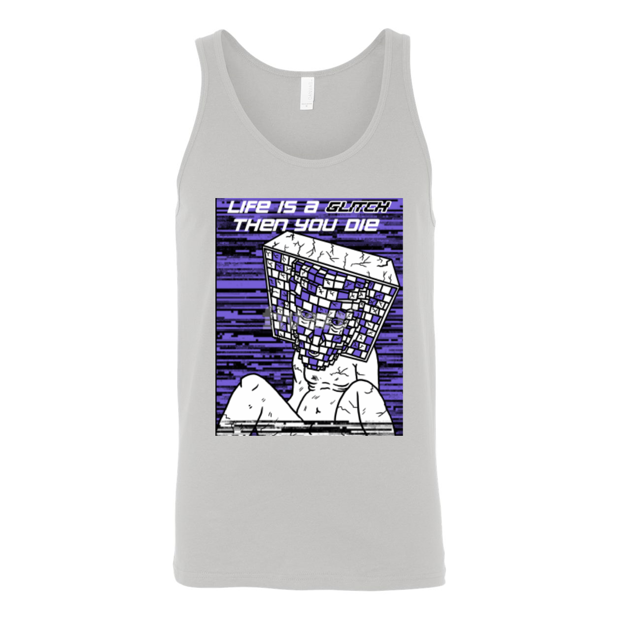Life Is A Glitch Then You Die Unisex Jersey Tank Top in various colors, showcasing its soft fabric and stylish design.