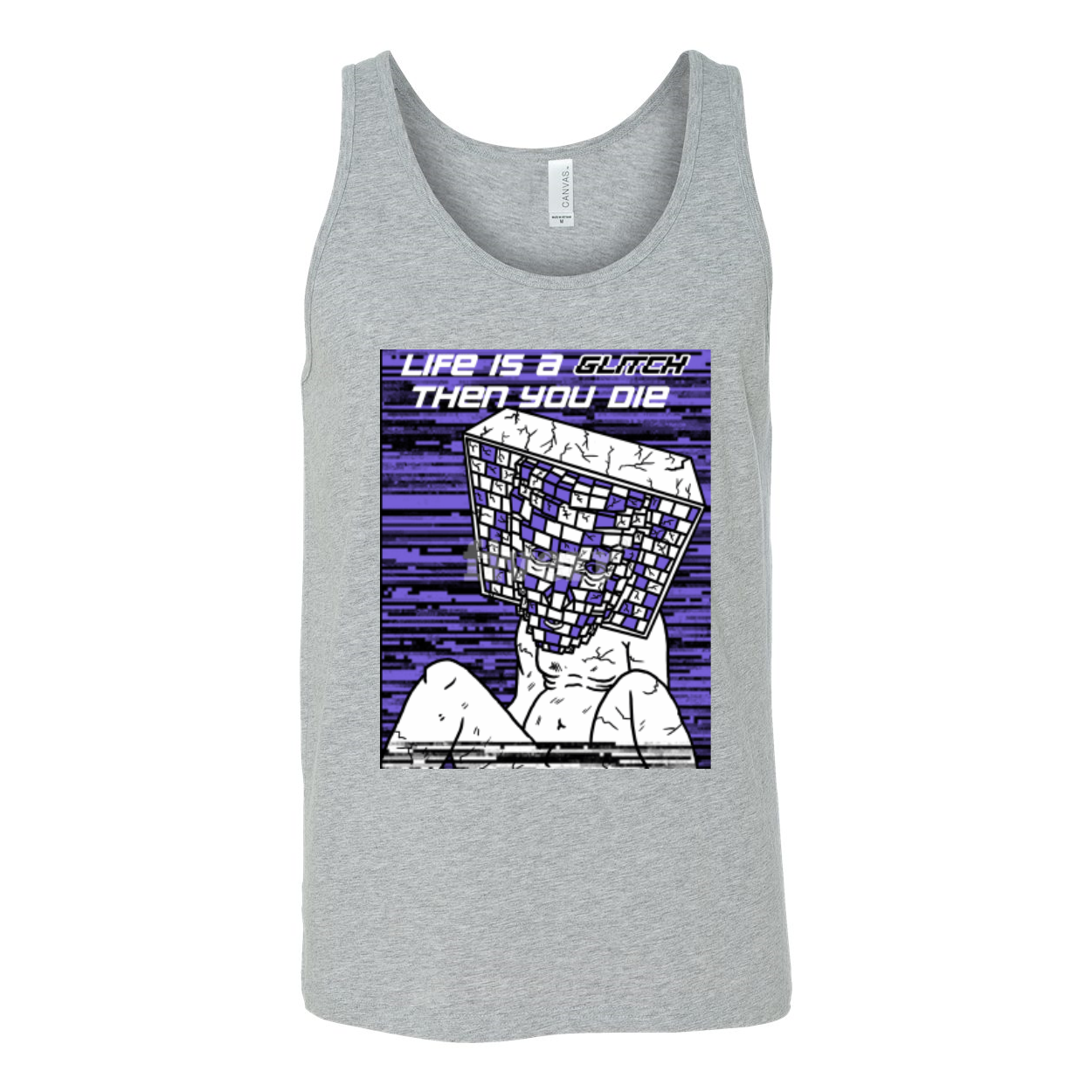 Life Is A Glitch Then You Die Unisex Jersey Tank Top in various colors, showcasing its soft fabric and stylish design.