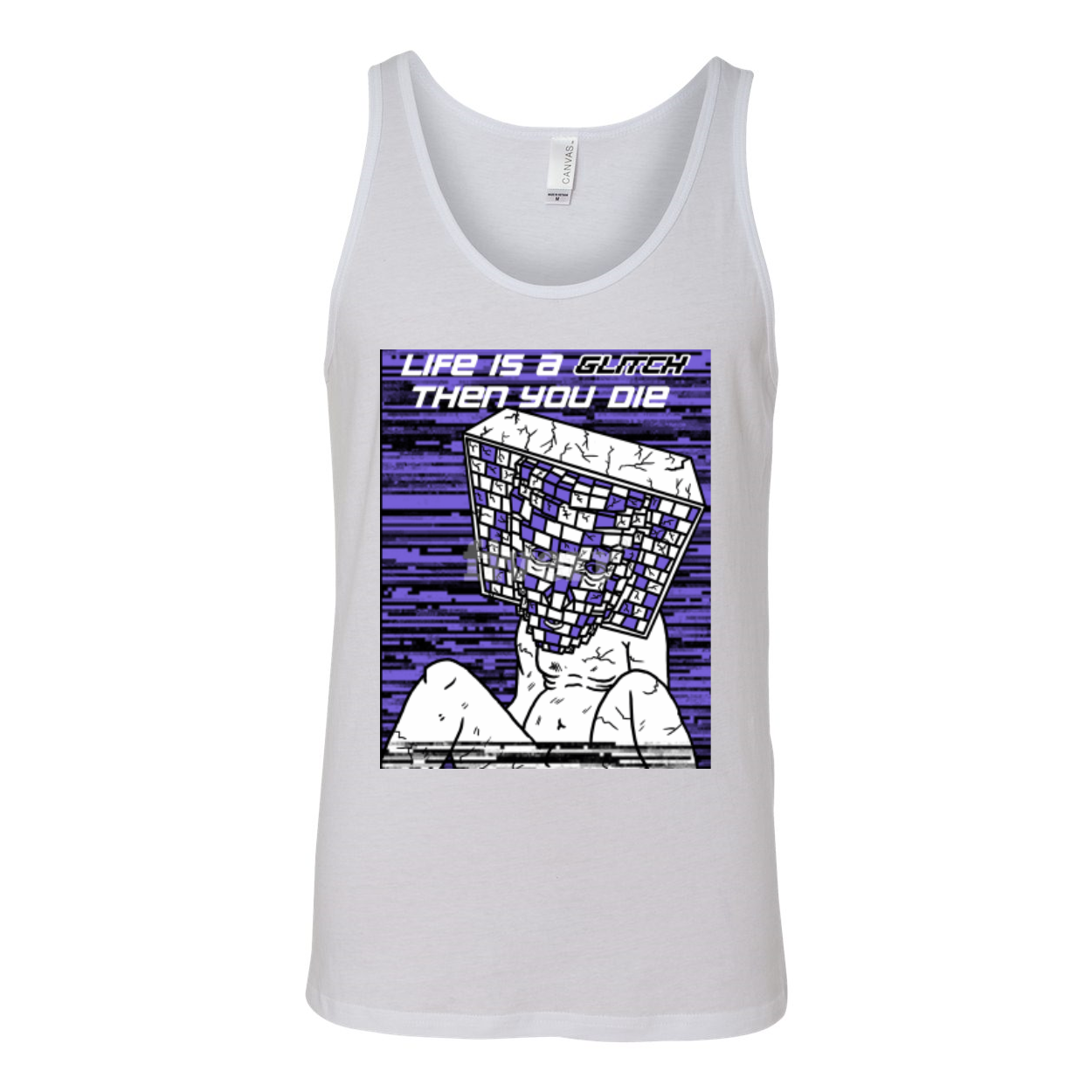 Life Is A Glitch Then You Die Unisex Jersey Tank Top in various colors, showcasing its soft fabric and stylish design.