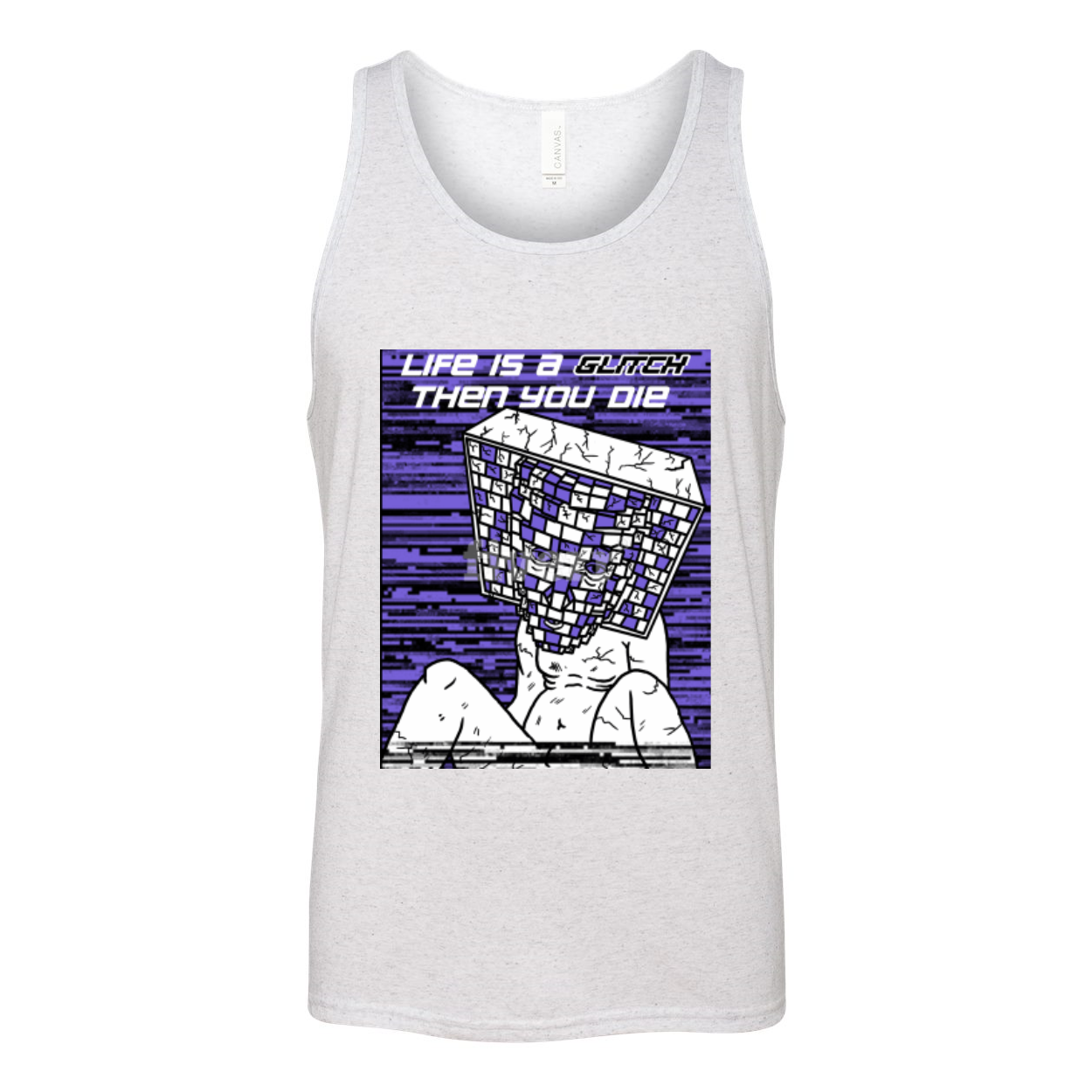 Life Is A Glitch Then You Die Unisex Jersey Tank Top in various colors, showcasing its soft fabric and stylish design.