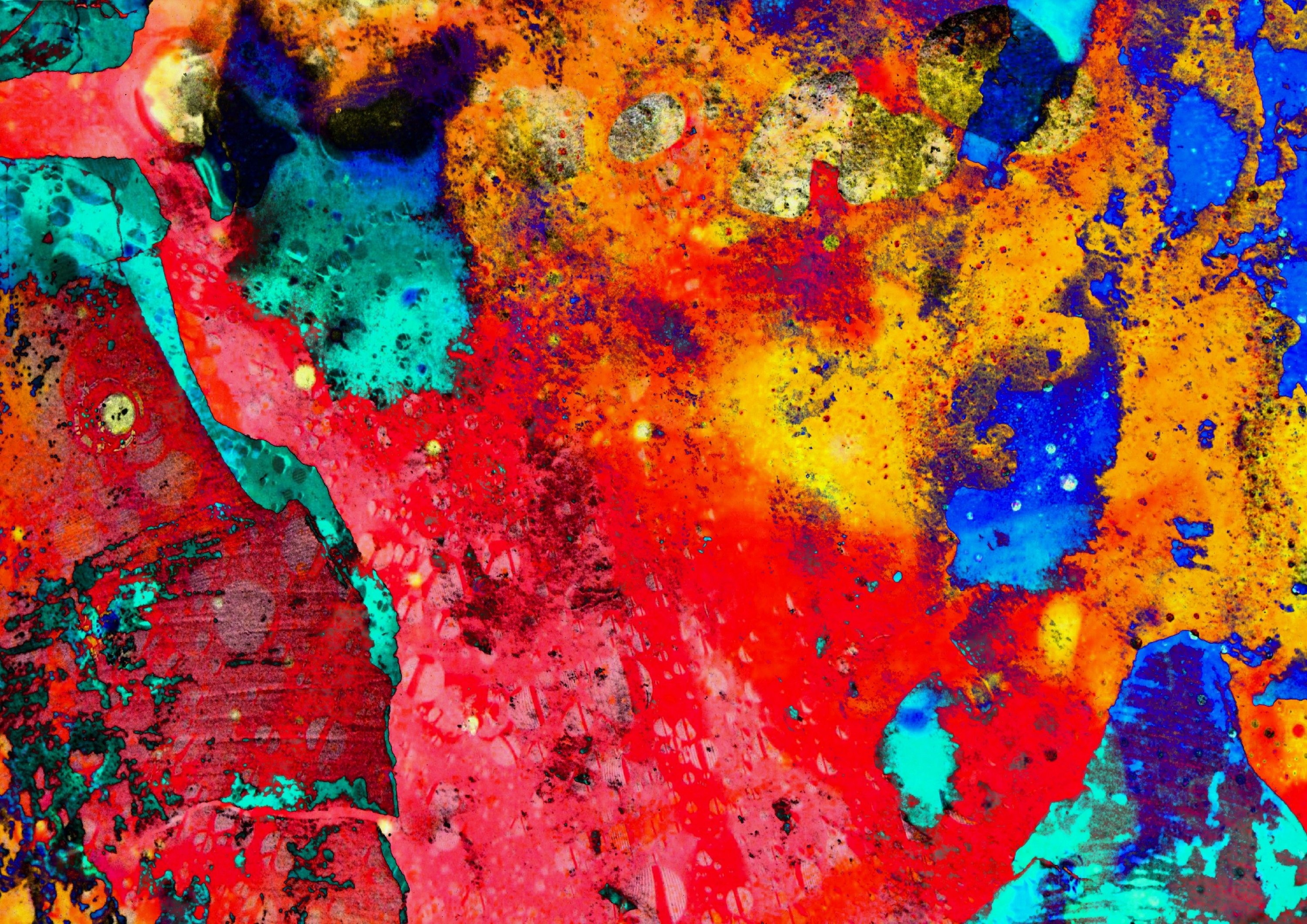 A vibrant digital abstract pop art print featuring bold reds and dynamic shapes, perfect for modern home décor.