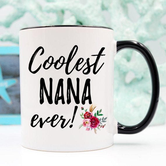 A stylish white ceramic Nana Mug featuring a vibrant design, perfect for Mother's Day gifts from daughters.