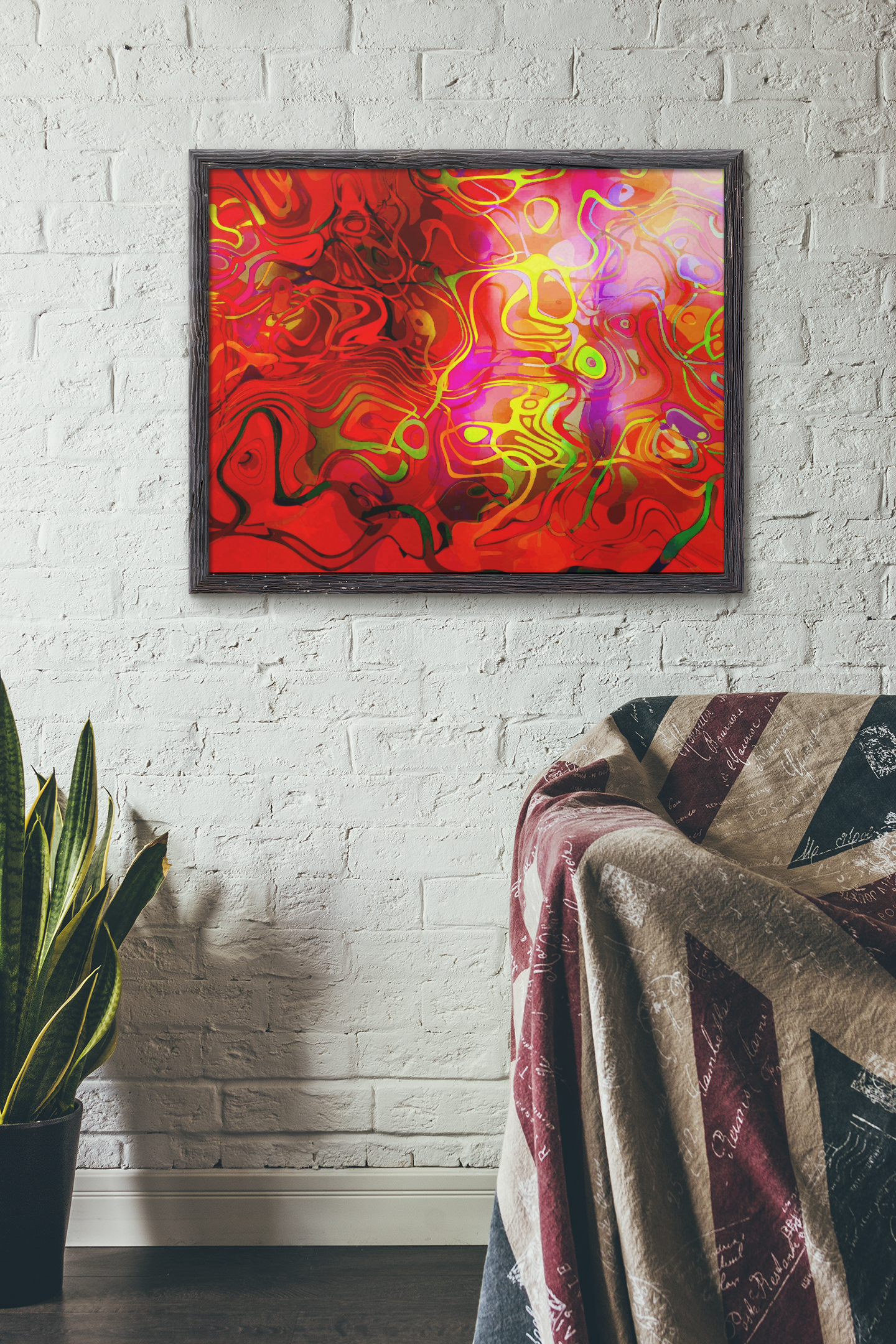 Spaghetti Betty Abstract Pop Art Canvas Print featuring vibrant colors and abstract shapes, perfect for modern decor.