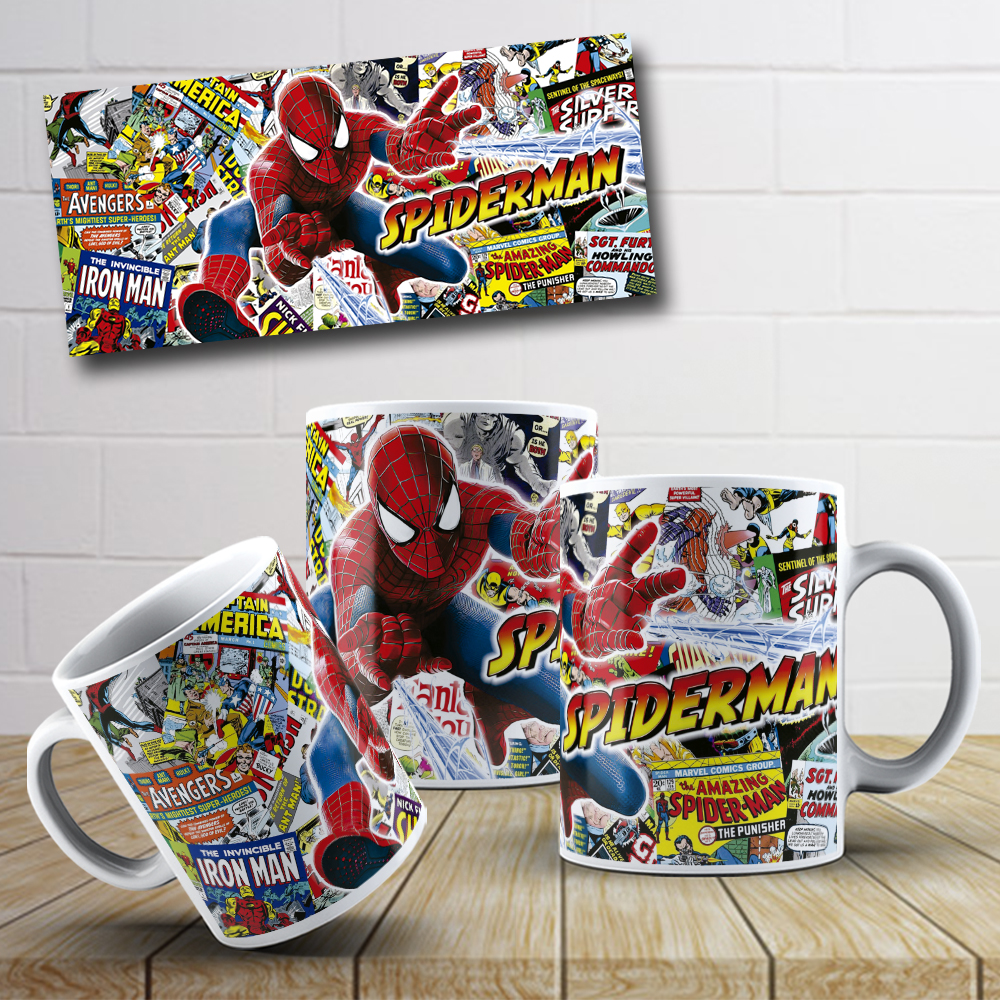 Spider Man Superhero Coffee Mug featuring vibrant colors and detailed design, perfect for fans and collectors.